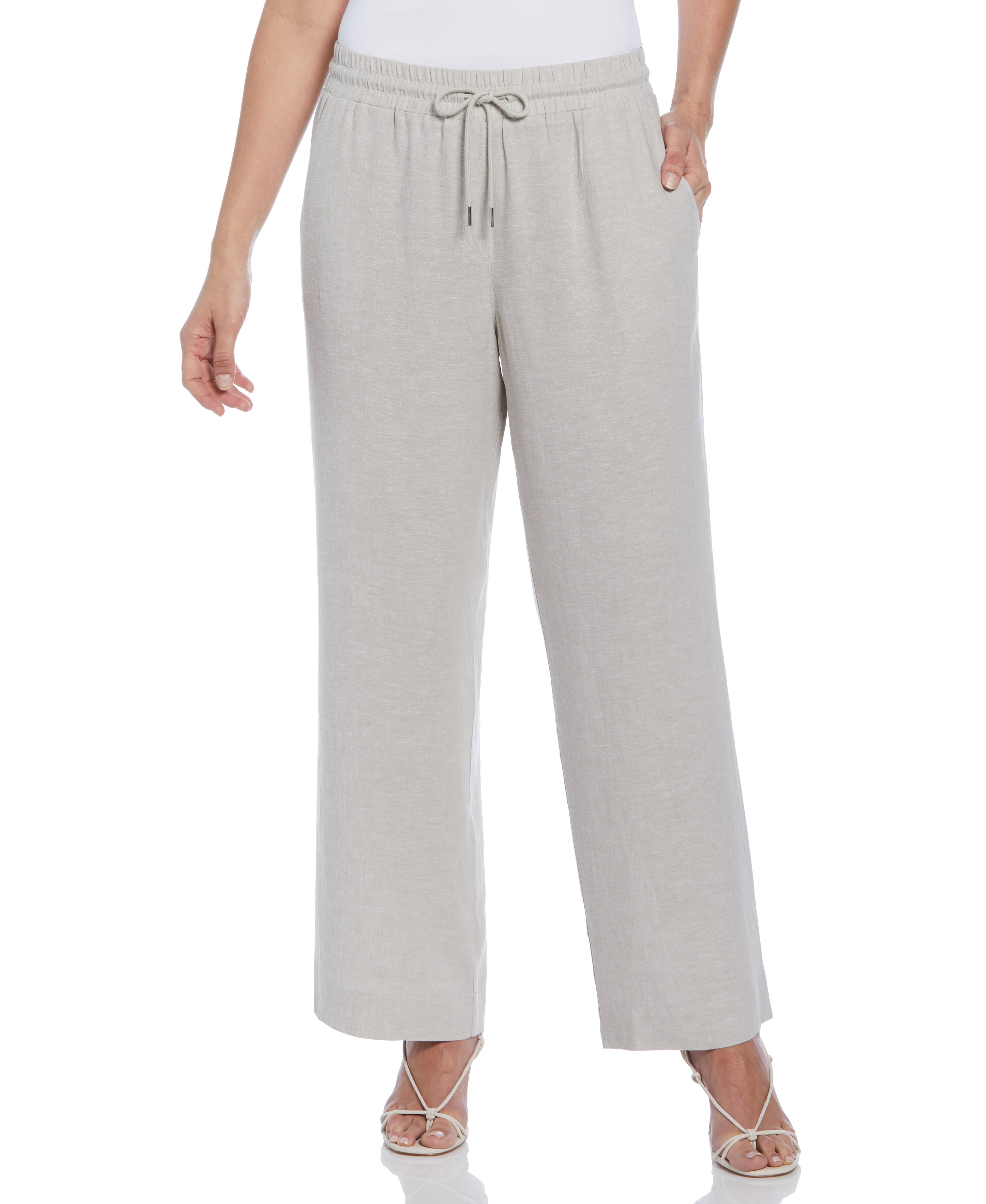 Women's Cross Dyed Linen Blend Wide Leg Drawstring Pant