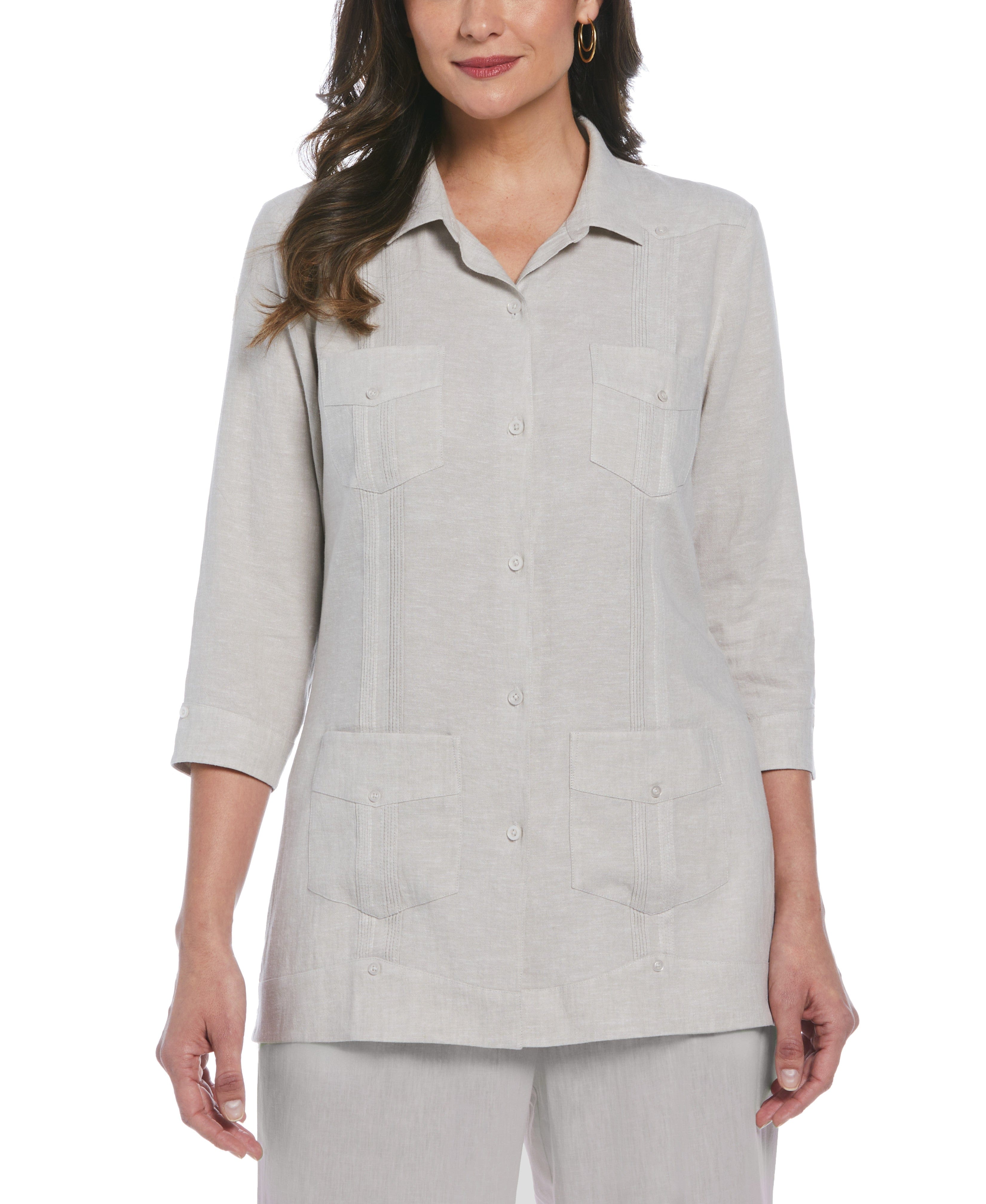Women's Two-Tone Linen Blend Guayabera Shirt