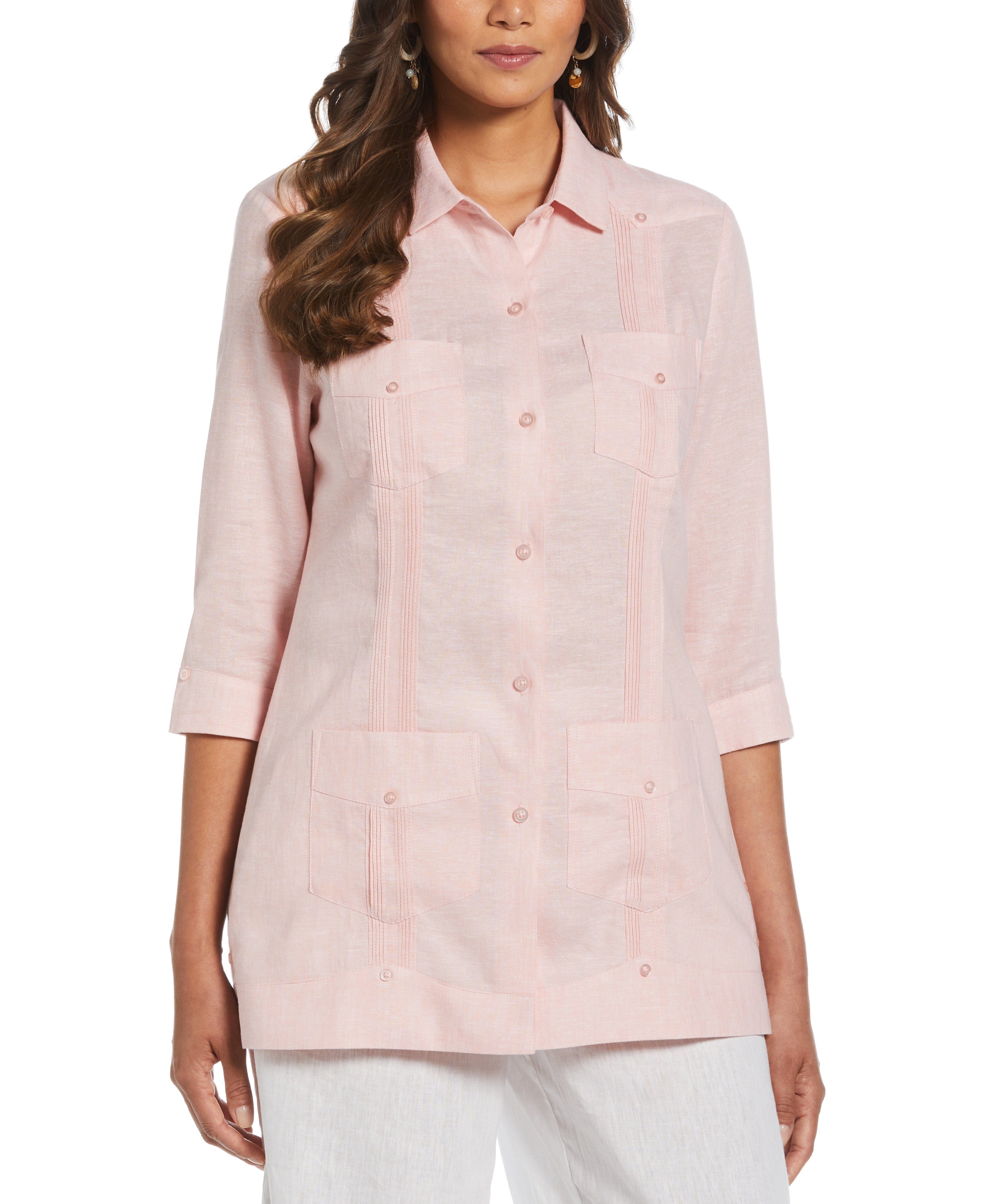 Women's Two-Tone Linen Blend Guayabera Shirt