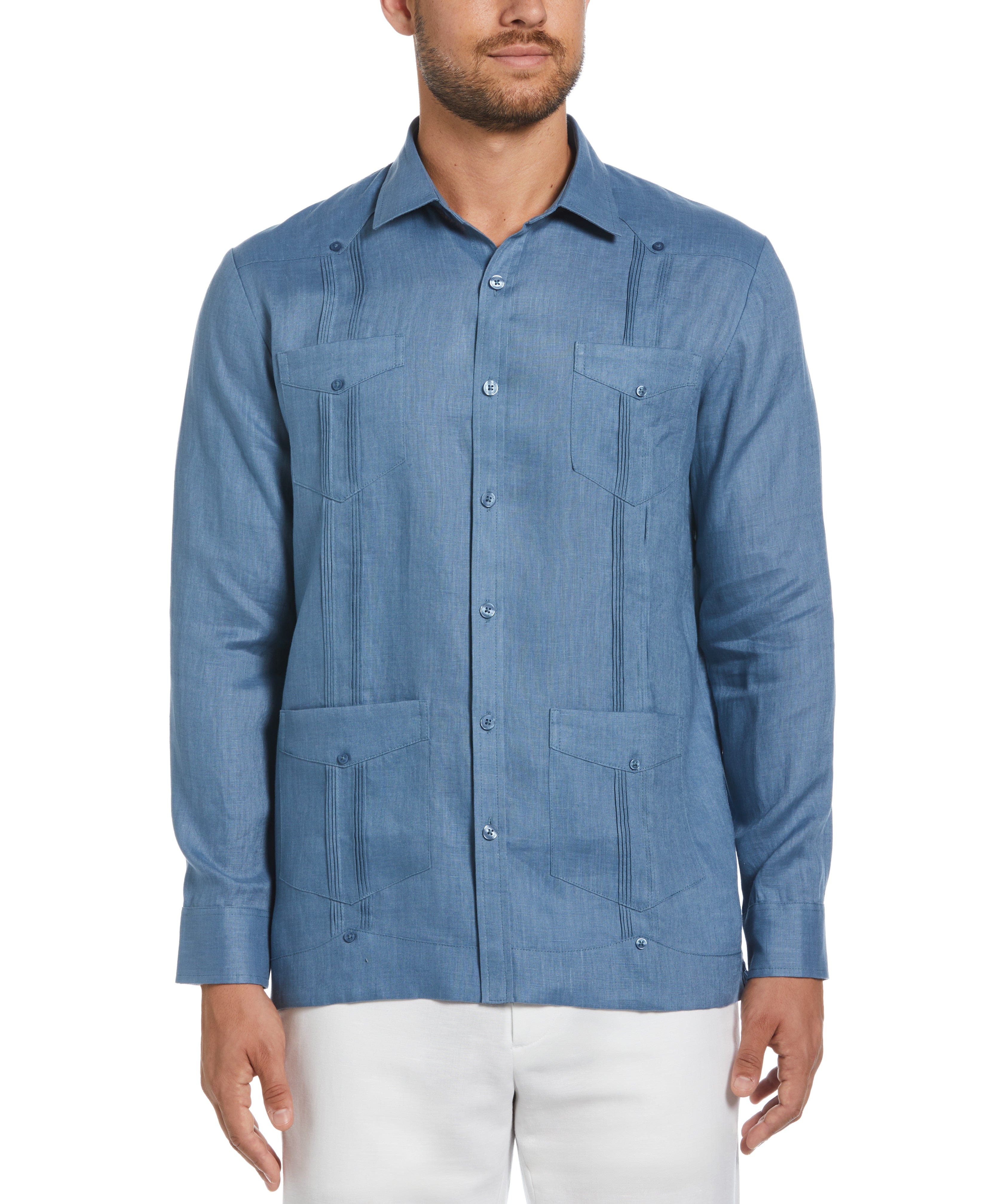 100% Linen Classic Guayabera Shirt - Long Sleeve