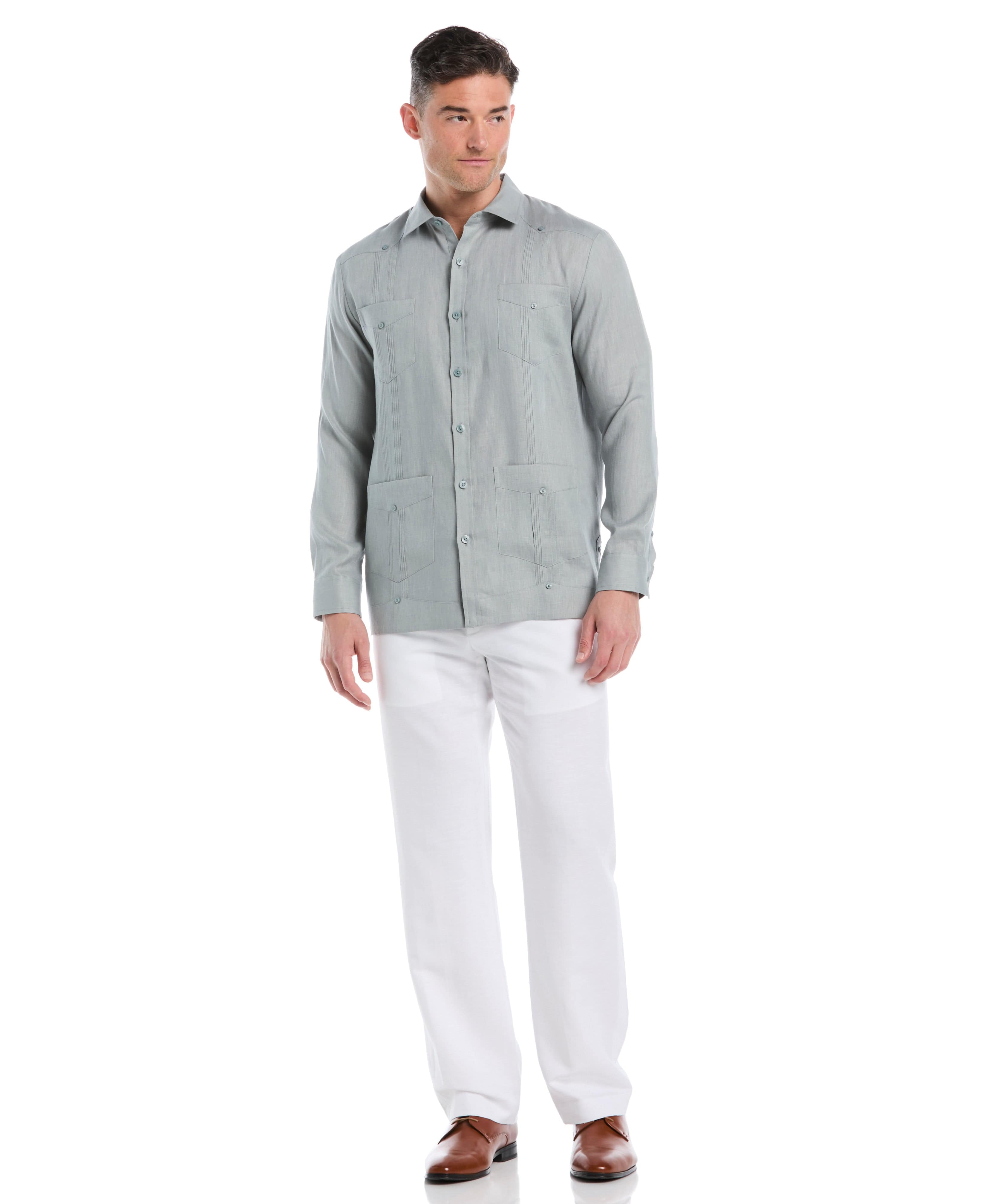 100% Linen Classic Guayabera Shirt - Long Sleeve