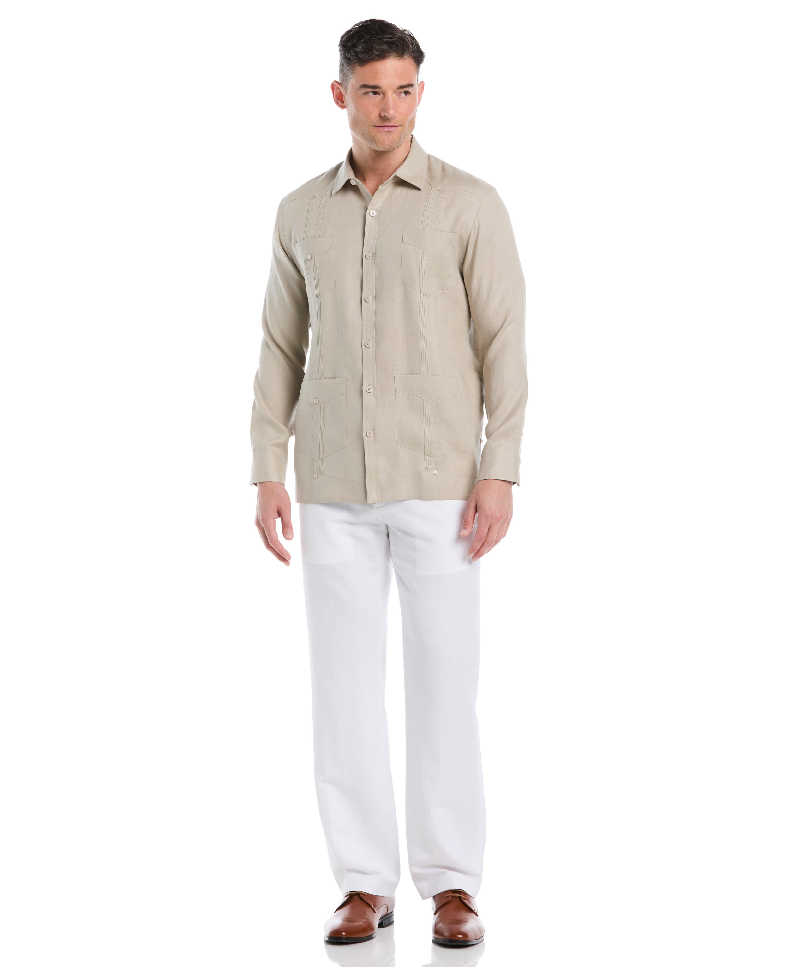 100% Linen Classic Guayabera Shirt - Long Sleeve