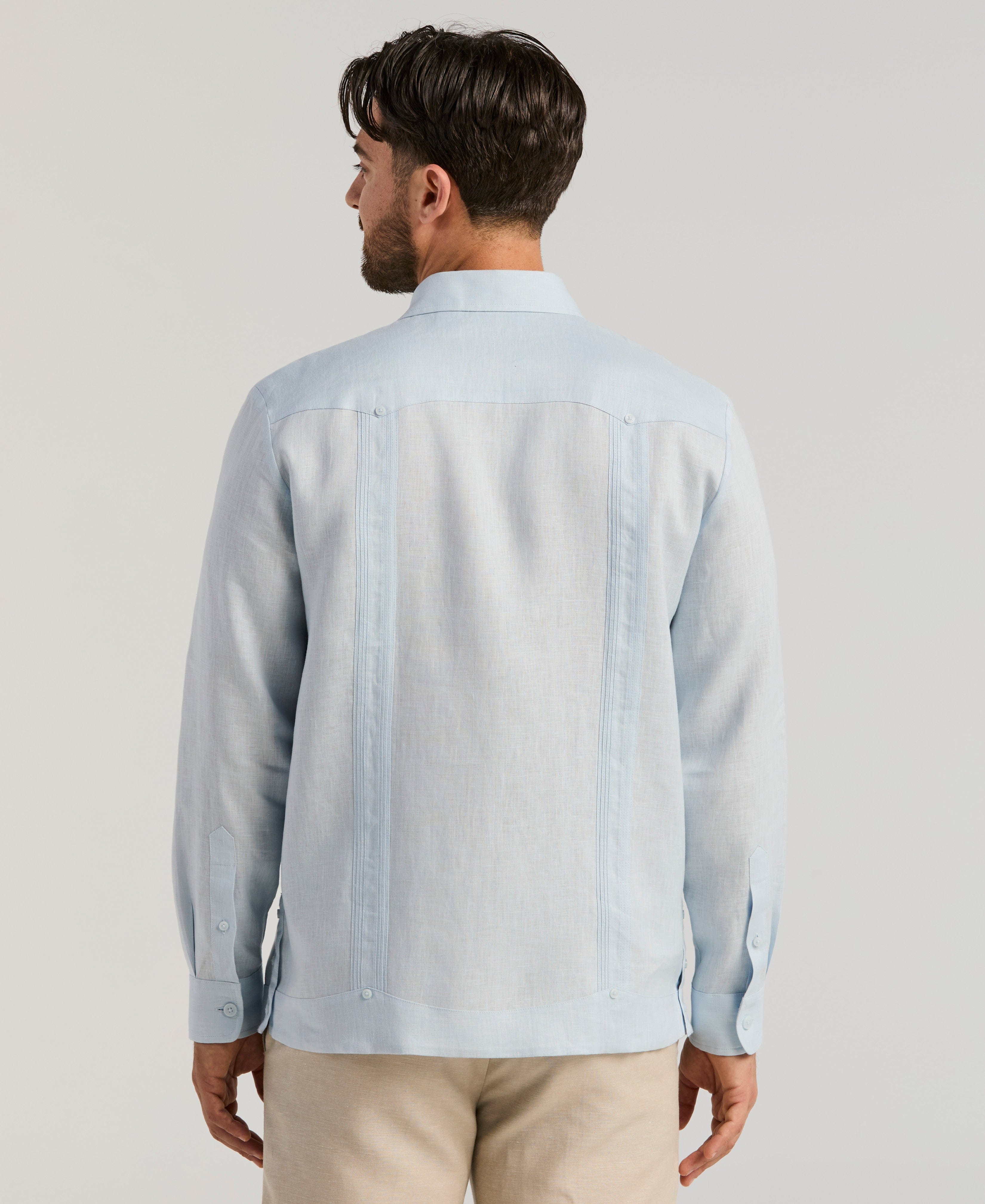 100% Linen Classic Guayabera Shirt - Long Sleeve