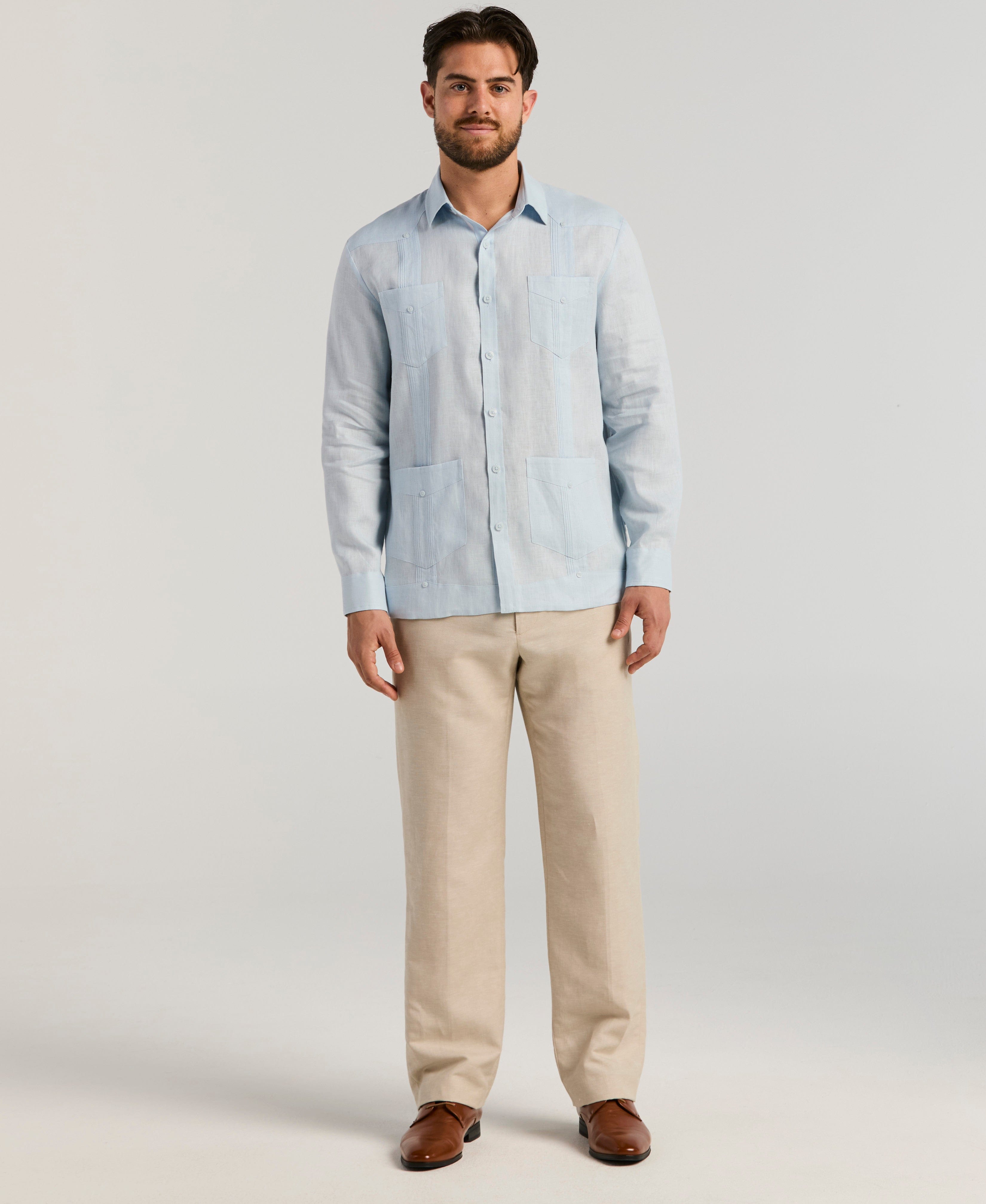 100% Linen Classic Guayabera Shirt - Long Sleeve
