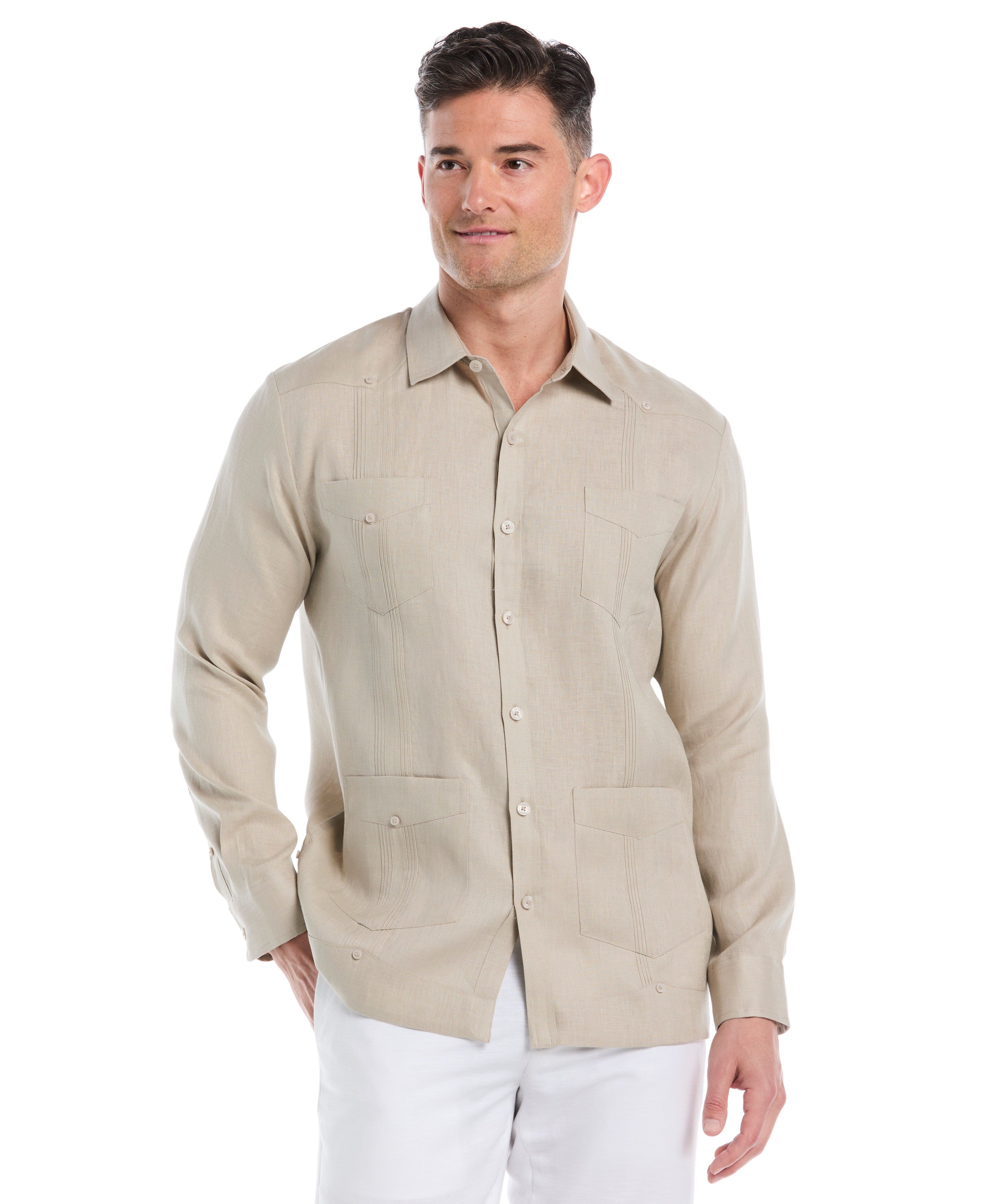 100% Linen Classic Guayabera Shirt - Long Sleeve