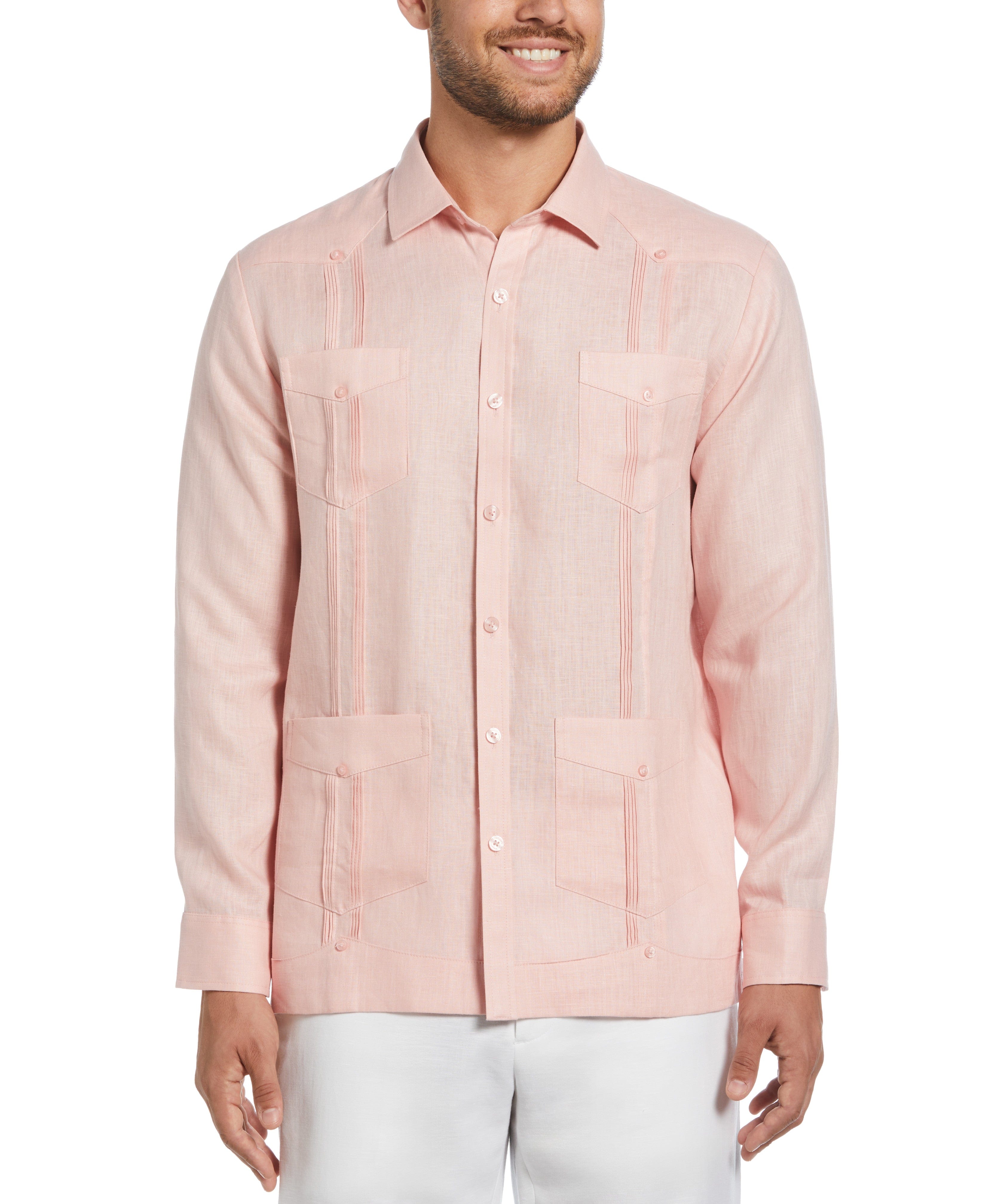 100% Linen Classic Guayabera Shirt - Long Sleeve