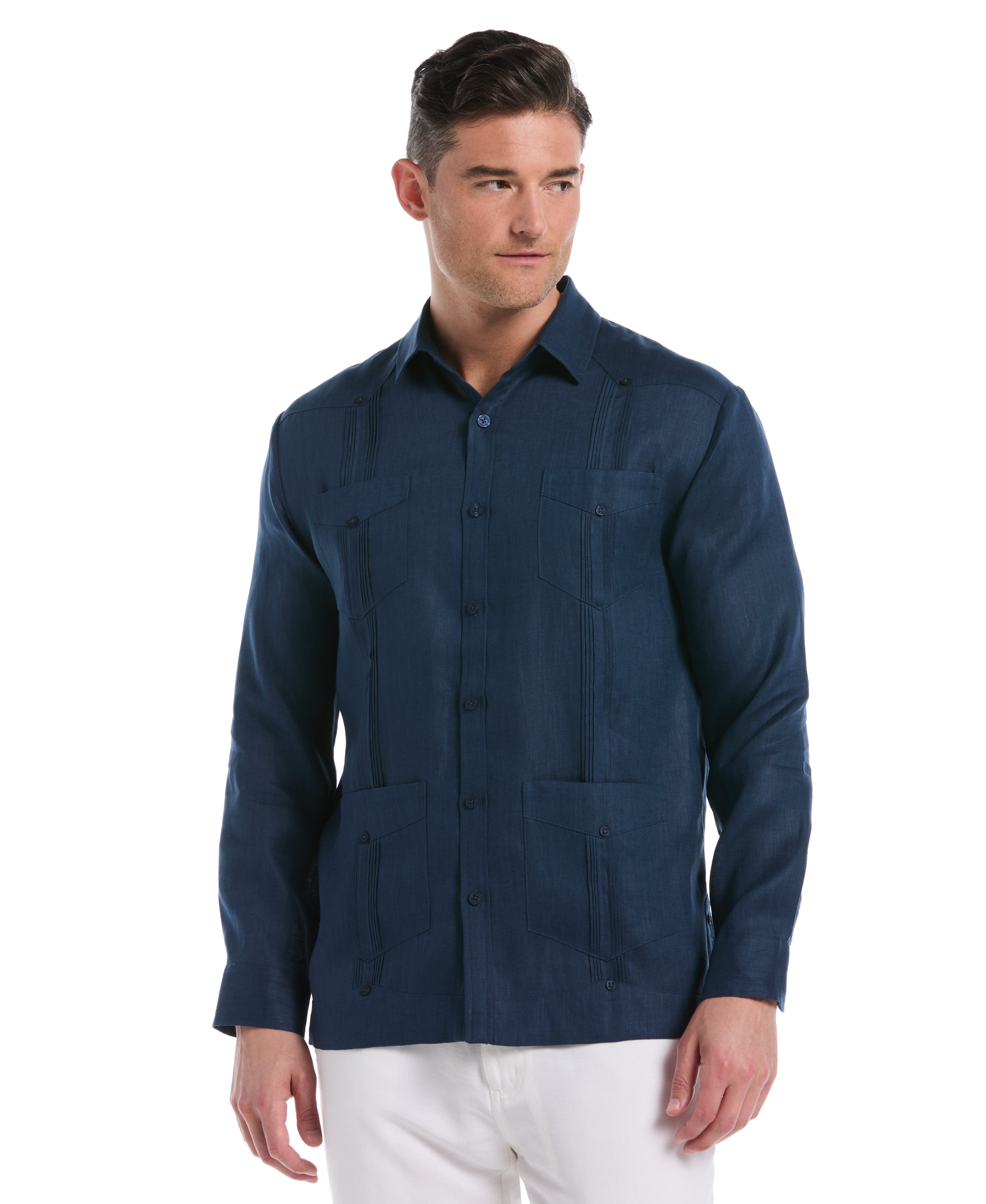 100% Linen Classic Guayabera Shirt - Long Sleeve