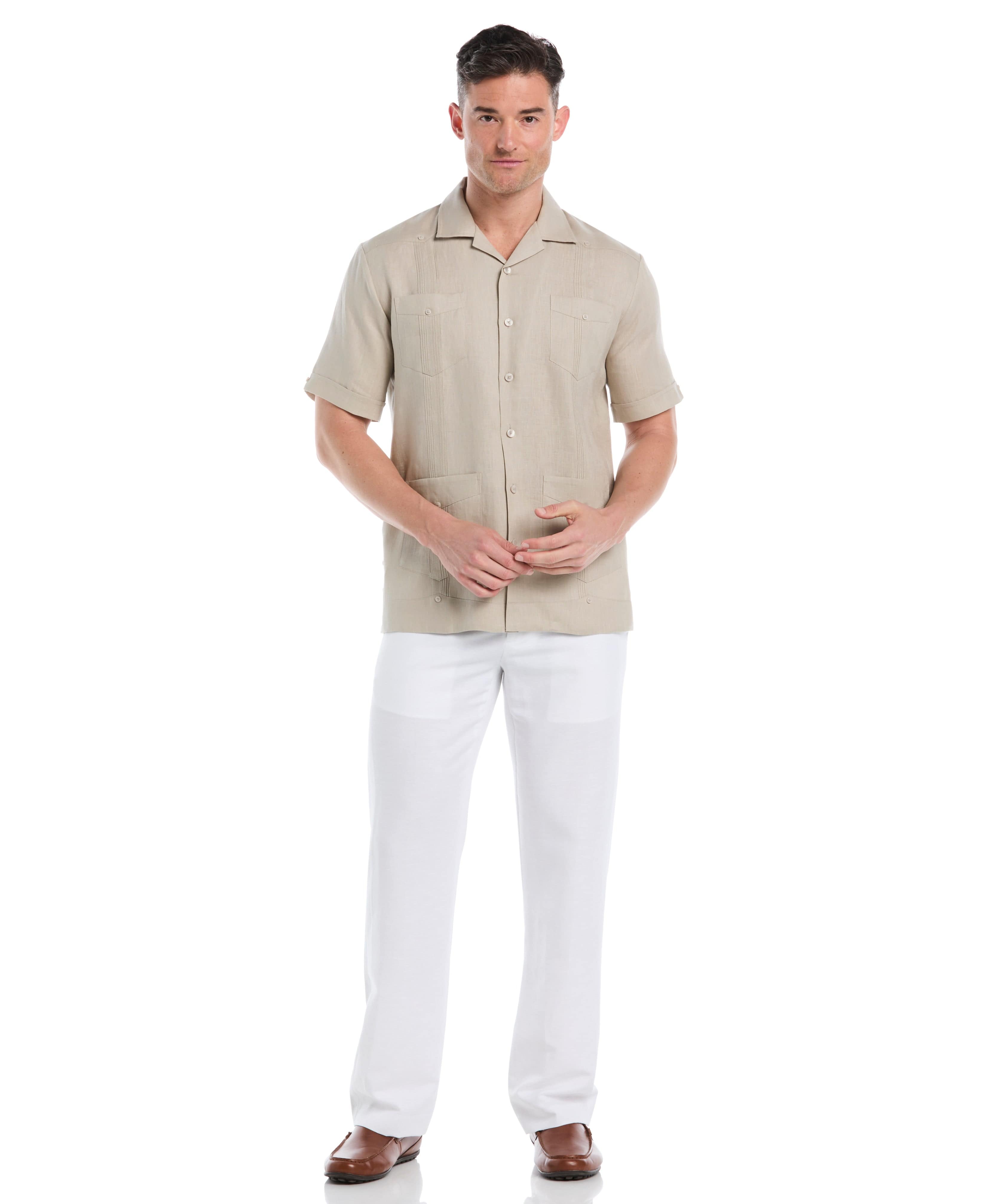 Big & Tall 100% Linen Classic Guayabera Shirt - Short Sleeve