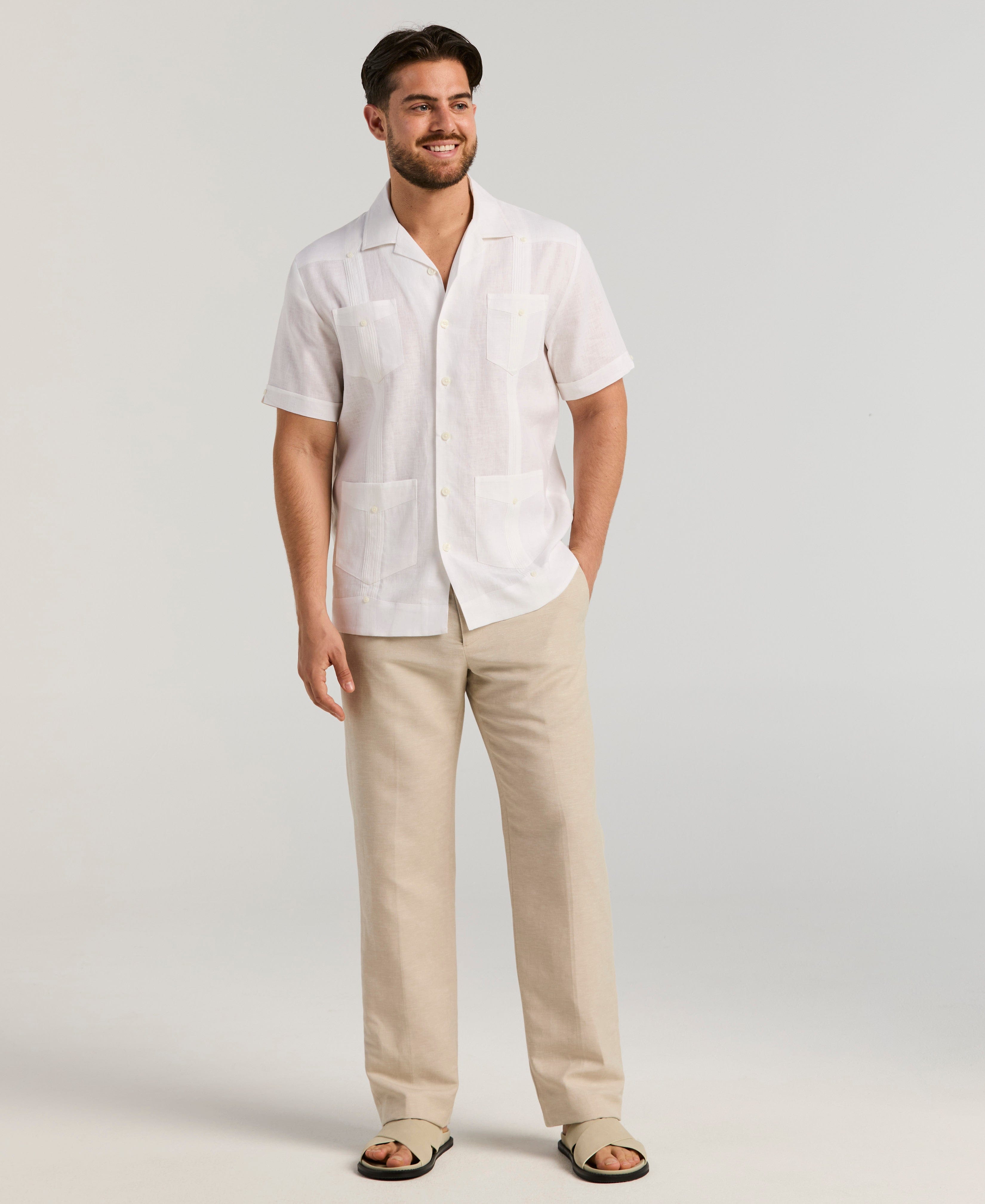 100% Linen Classic Guayabera Shirt - Short Sleeve