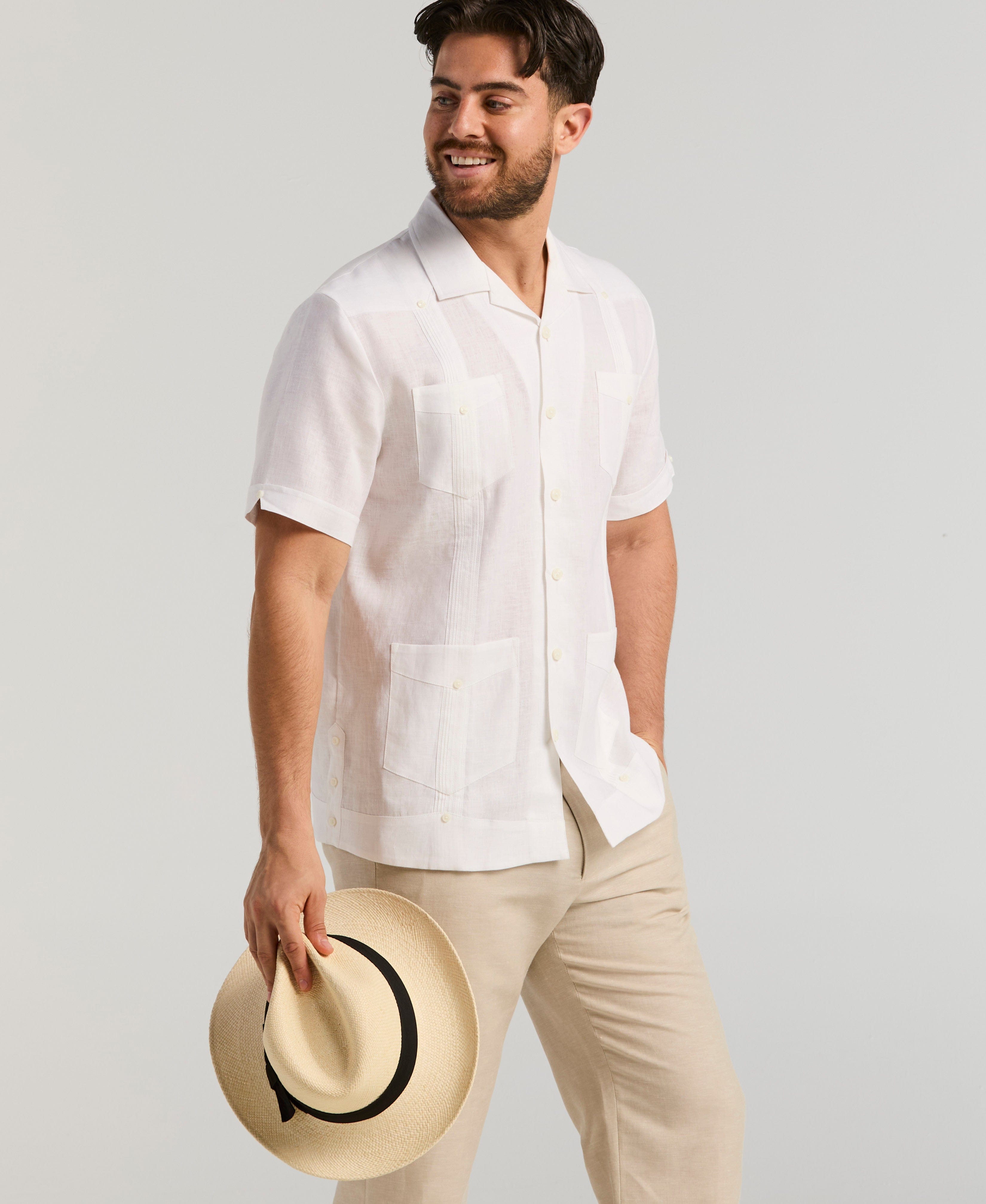 100% Linen Classic Guayabera Shirt - Short Sleeve