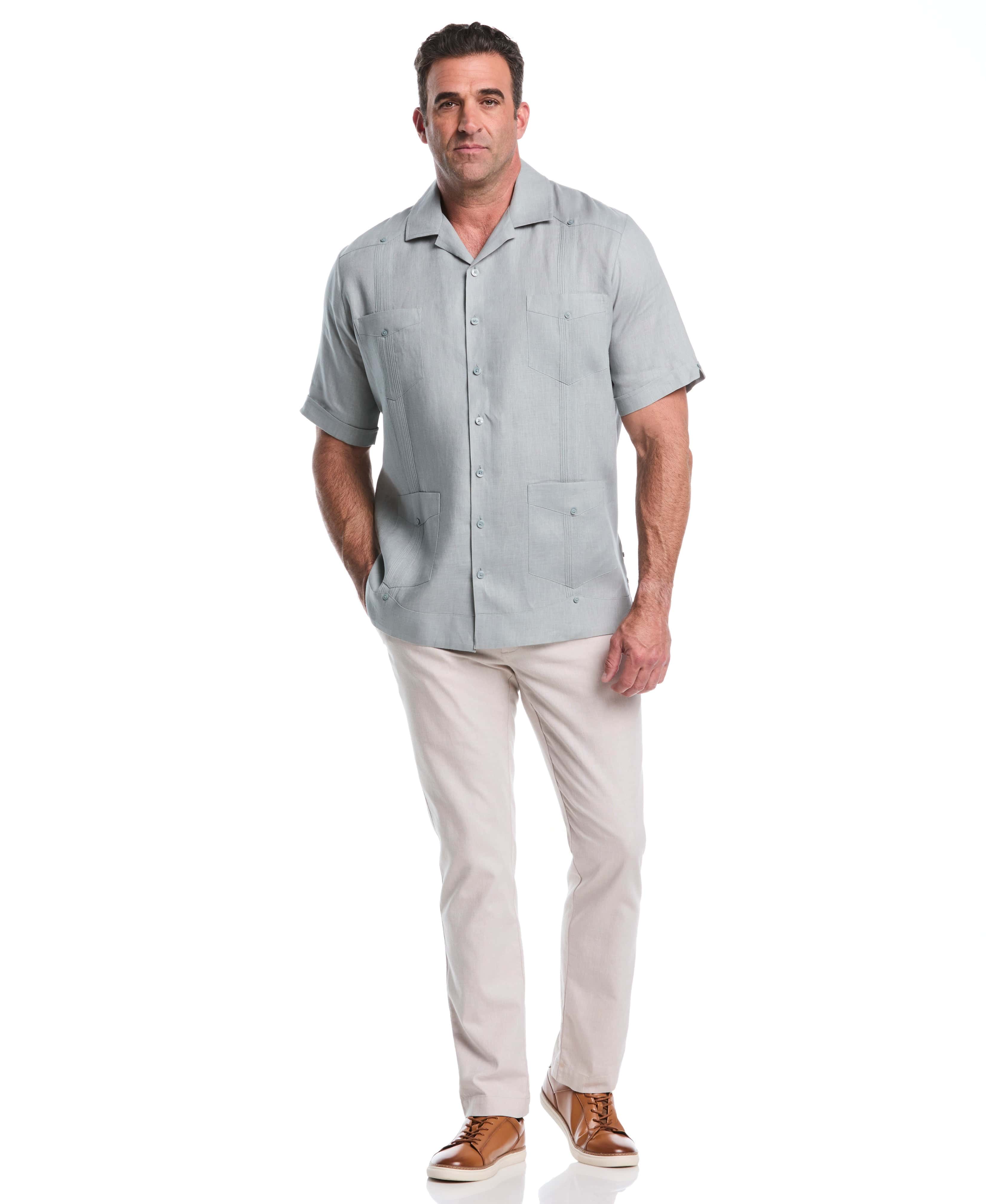 Big & Tall 100% Linen Classic Guayabera Shirt - Short Sleeve