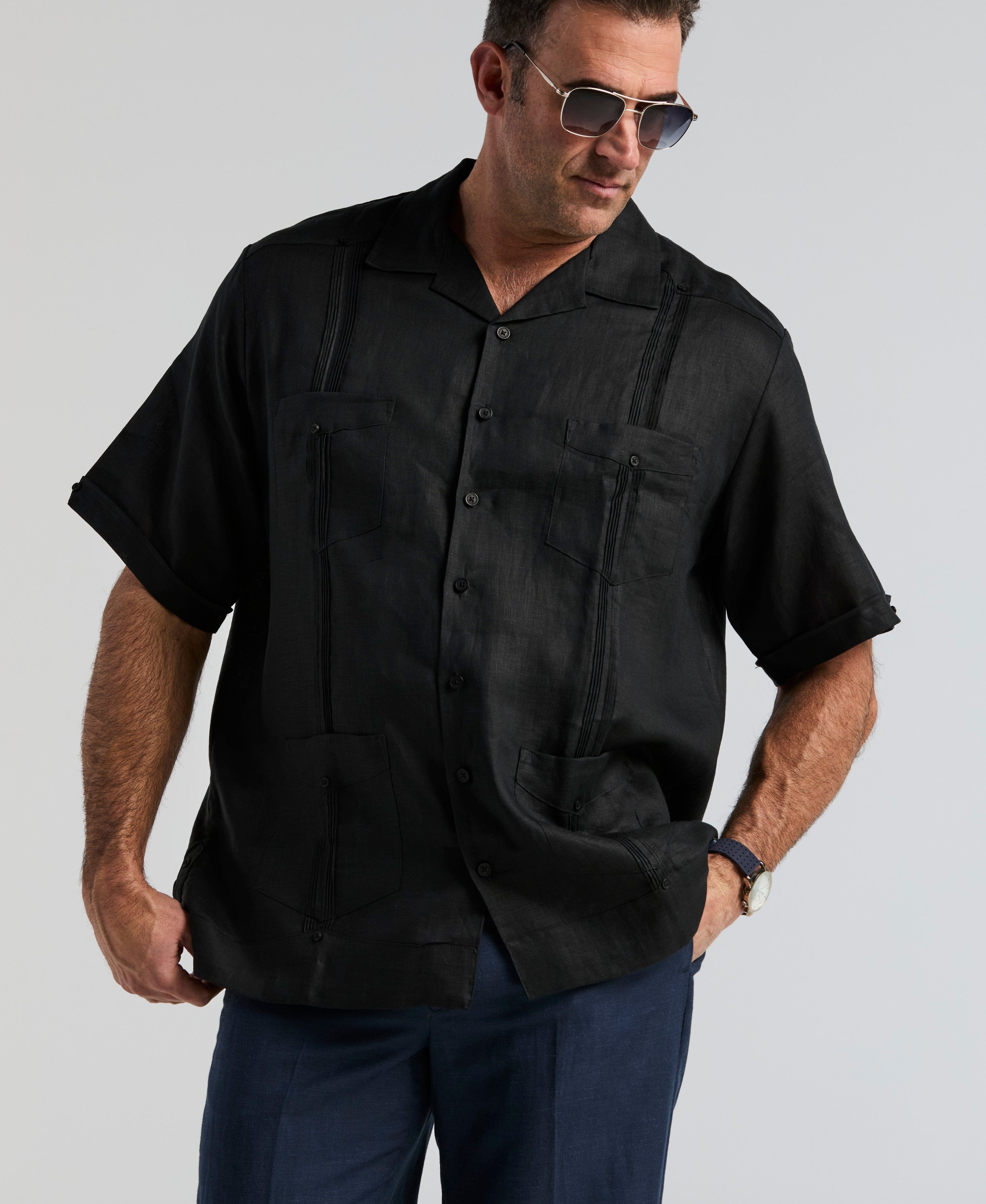 Big & Tall 100% Linen Classic Guayabera Shirt - Short Sleeve