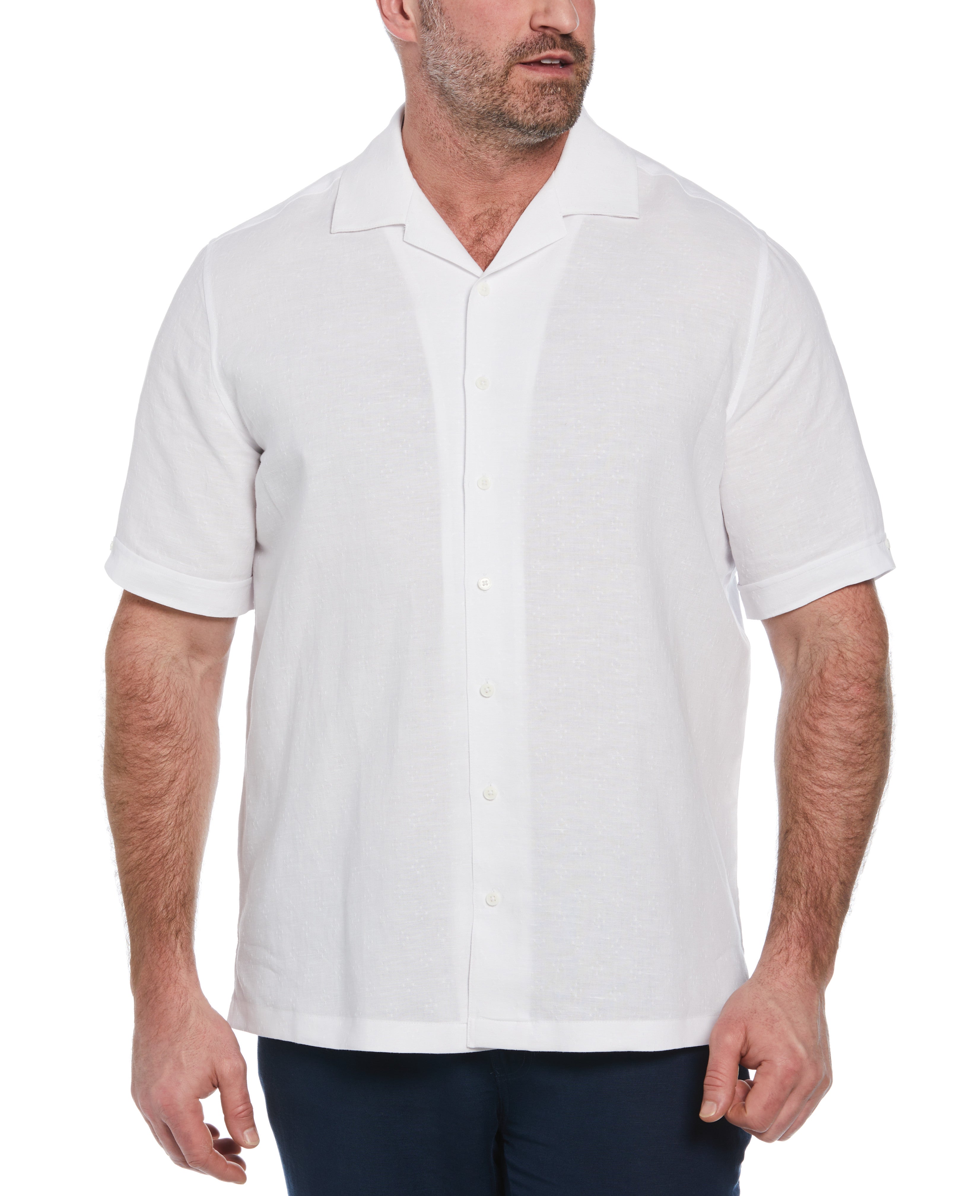 Big & Tall Linen Blend Dobby Camp Collar Shirt