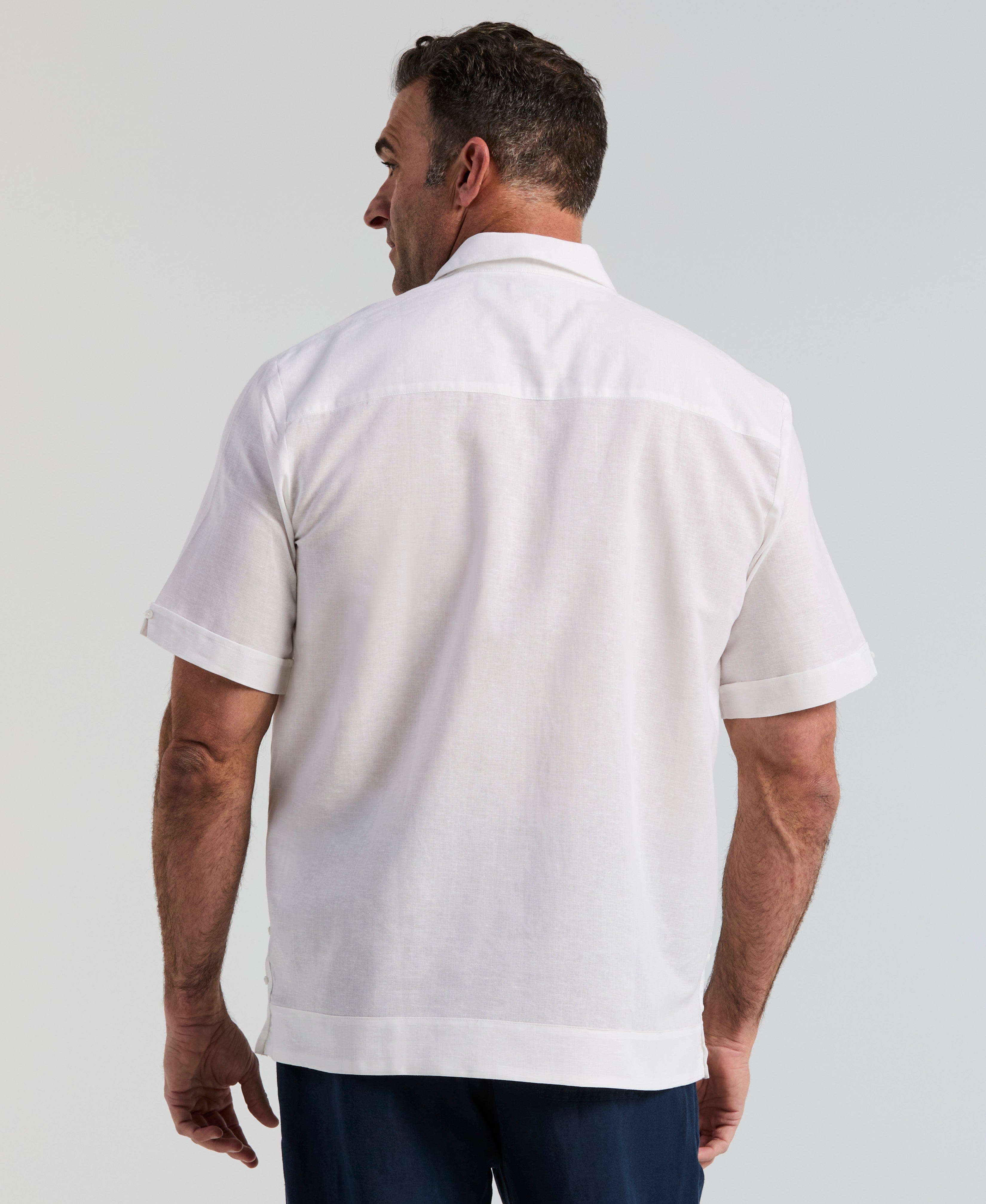 Big & Tall Linen Blend No-Pocket Guayabera Shirt