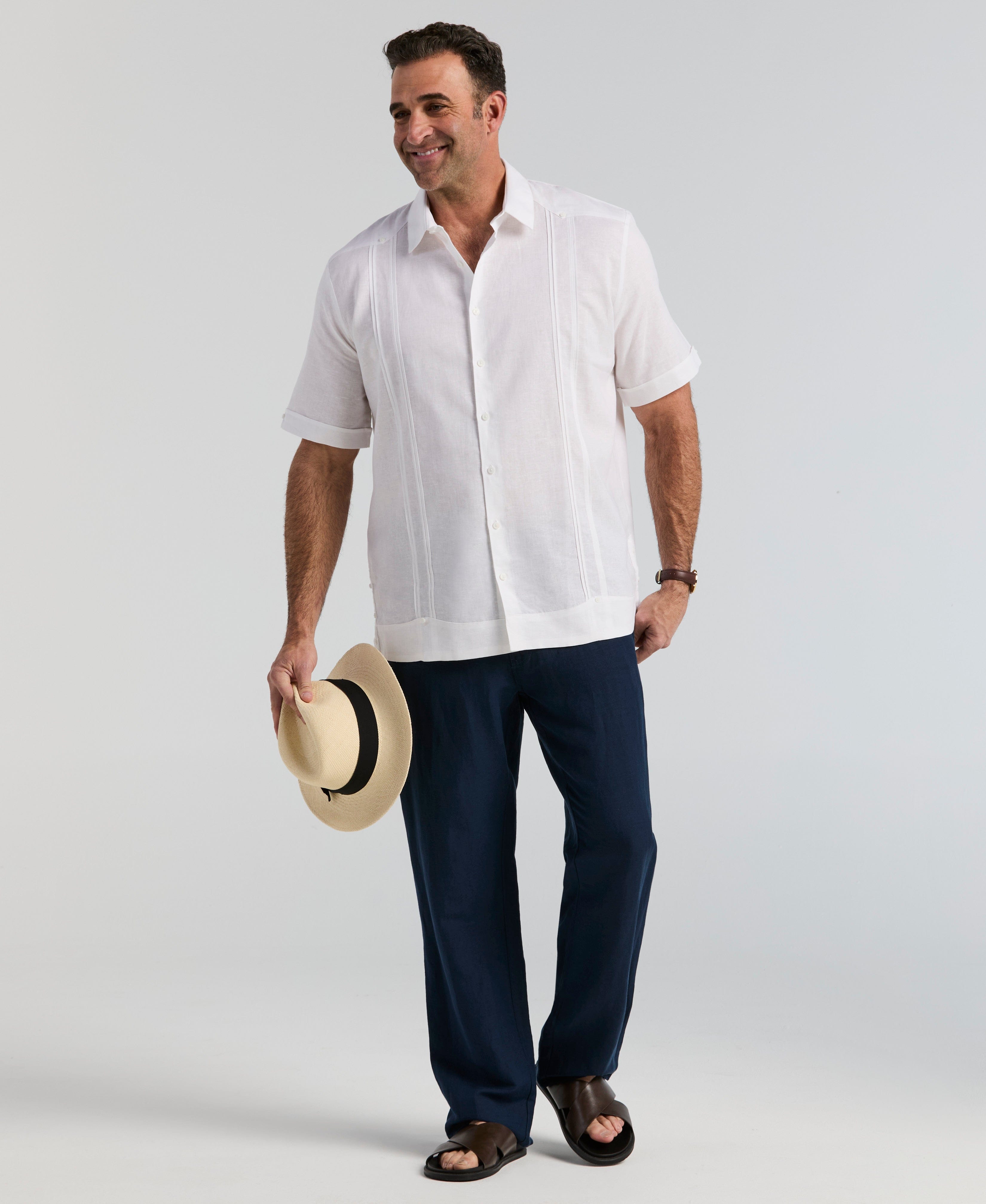 Big & Tall Linen Blend No-Pocket Guayabera Shirt