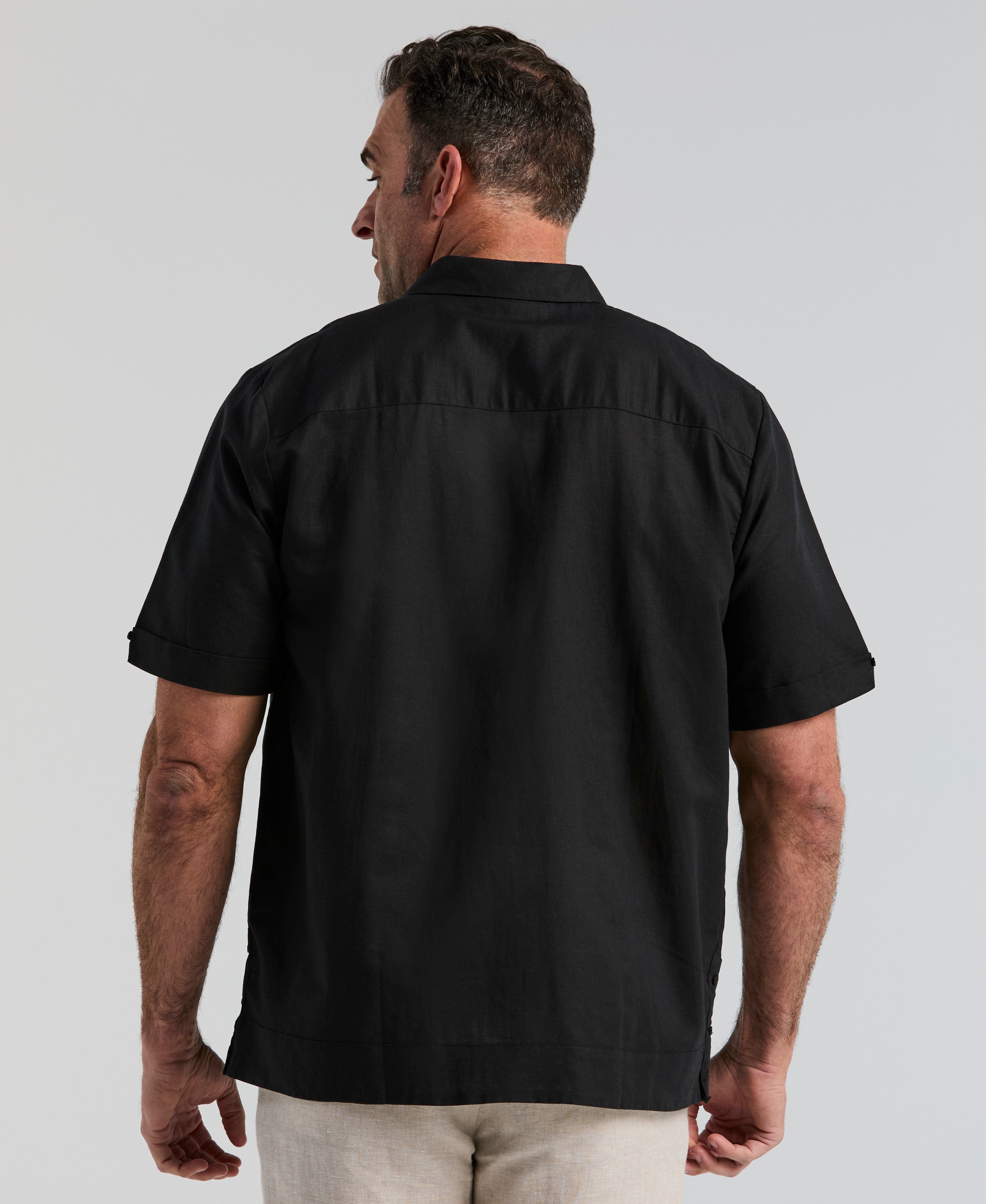 Big & Tall Linen Blend No-Pocket Guayabera Shirt