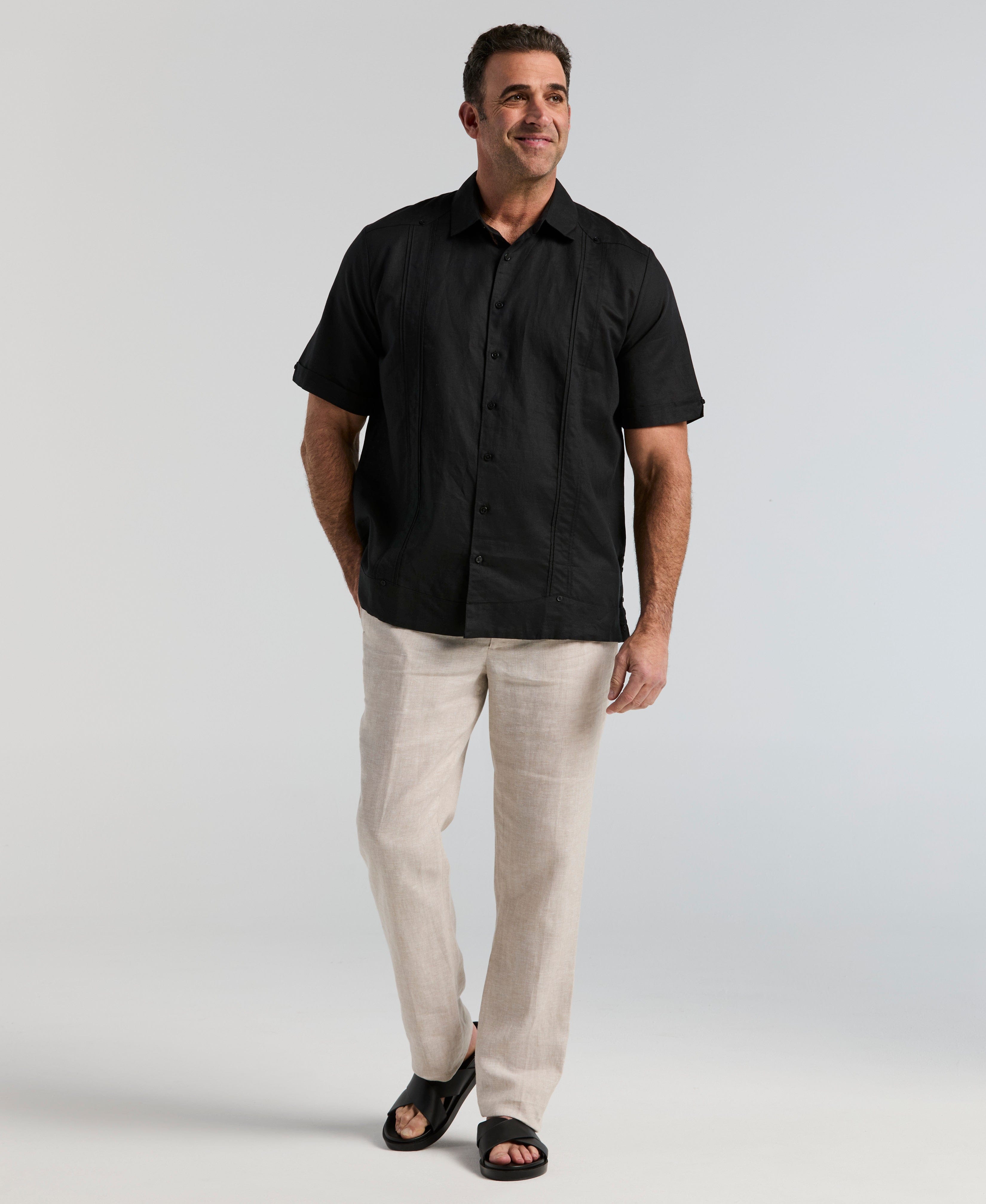 Big & Tall Linen Blend No-Pocket Guayabera Shirt