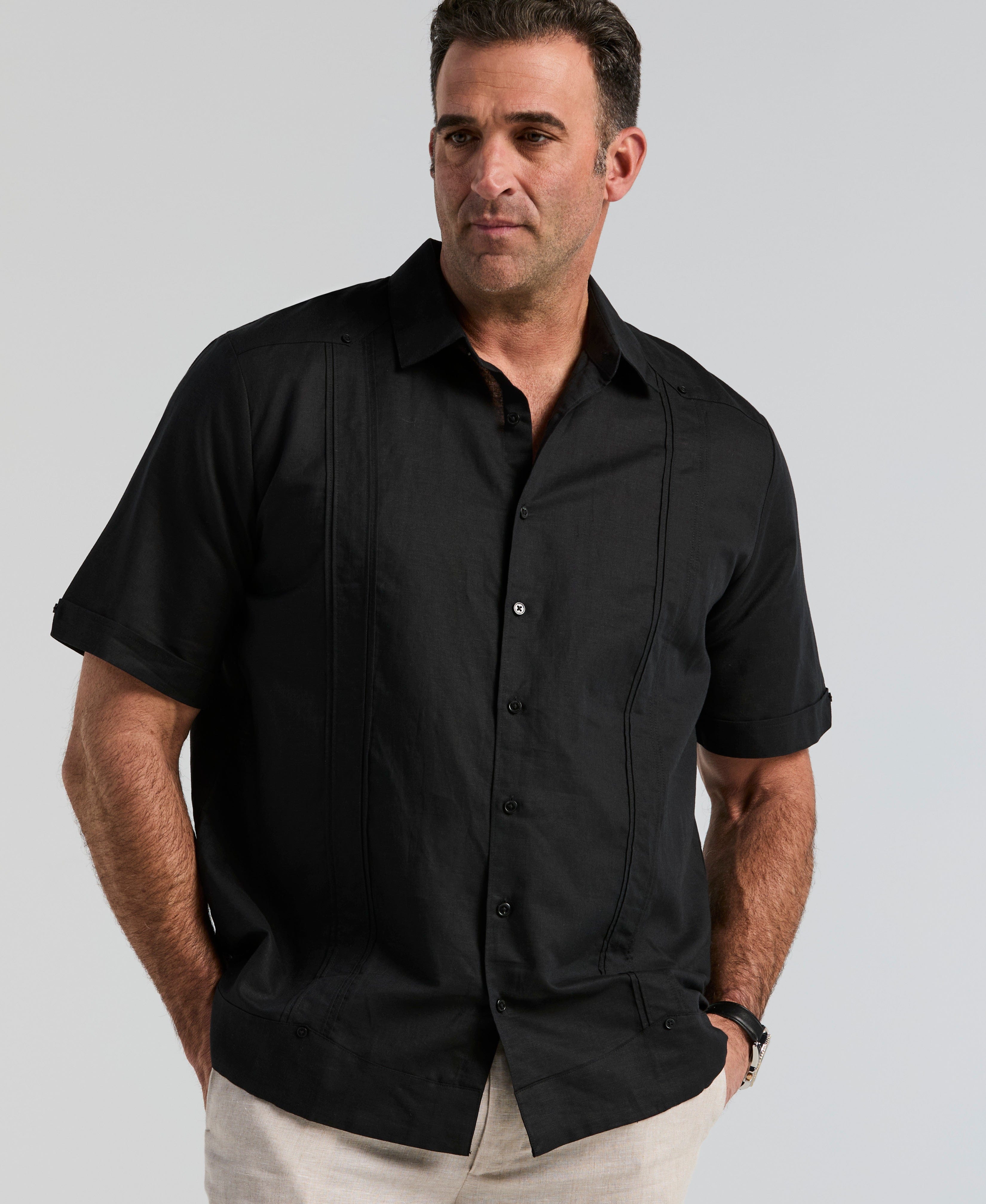 Big & Tall Linen Blend No-Pocket Guayabera Shirt