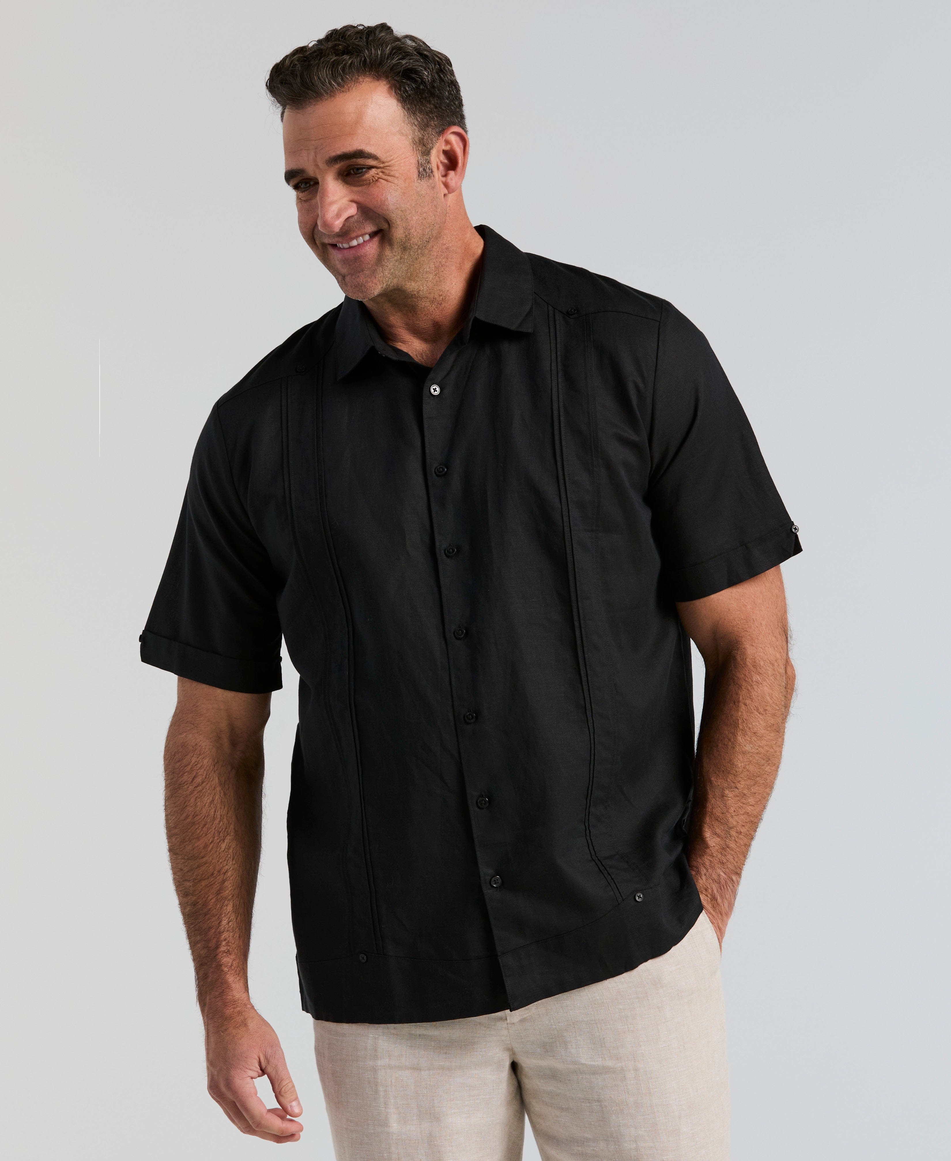 Big & Tall Linen Blend No-Pocket Guayabera Shirt