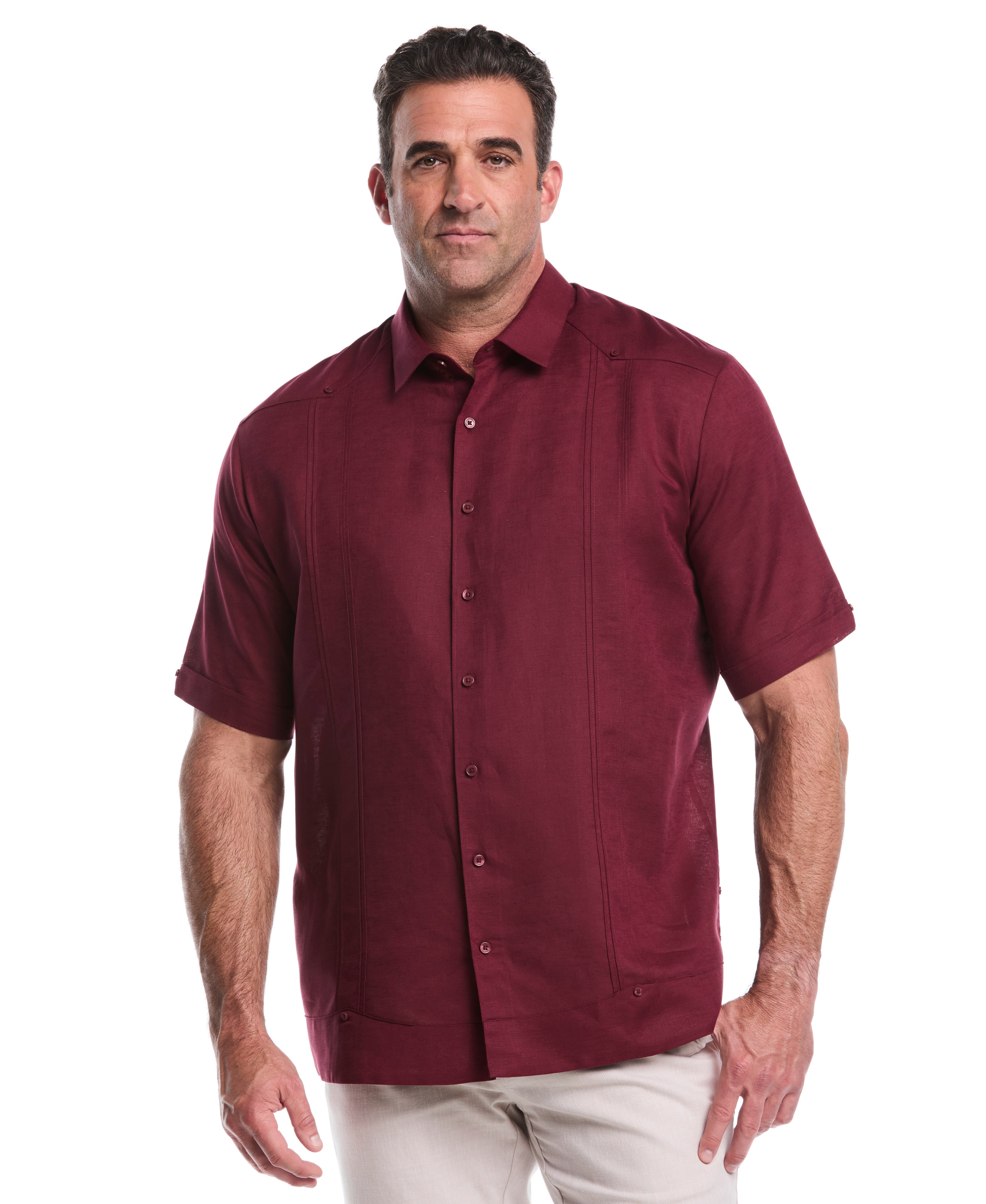 Big & Tall Linen Blend No-Pocket Guayabera Shirt