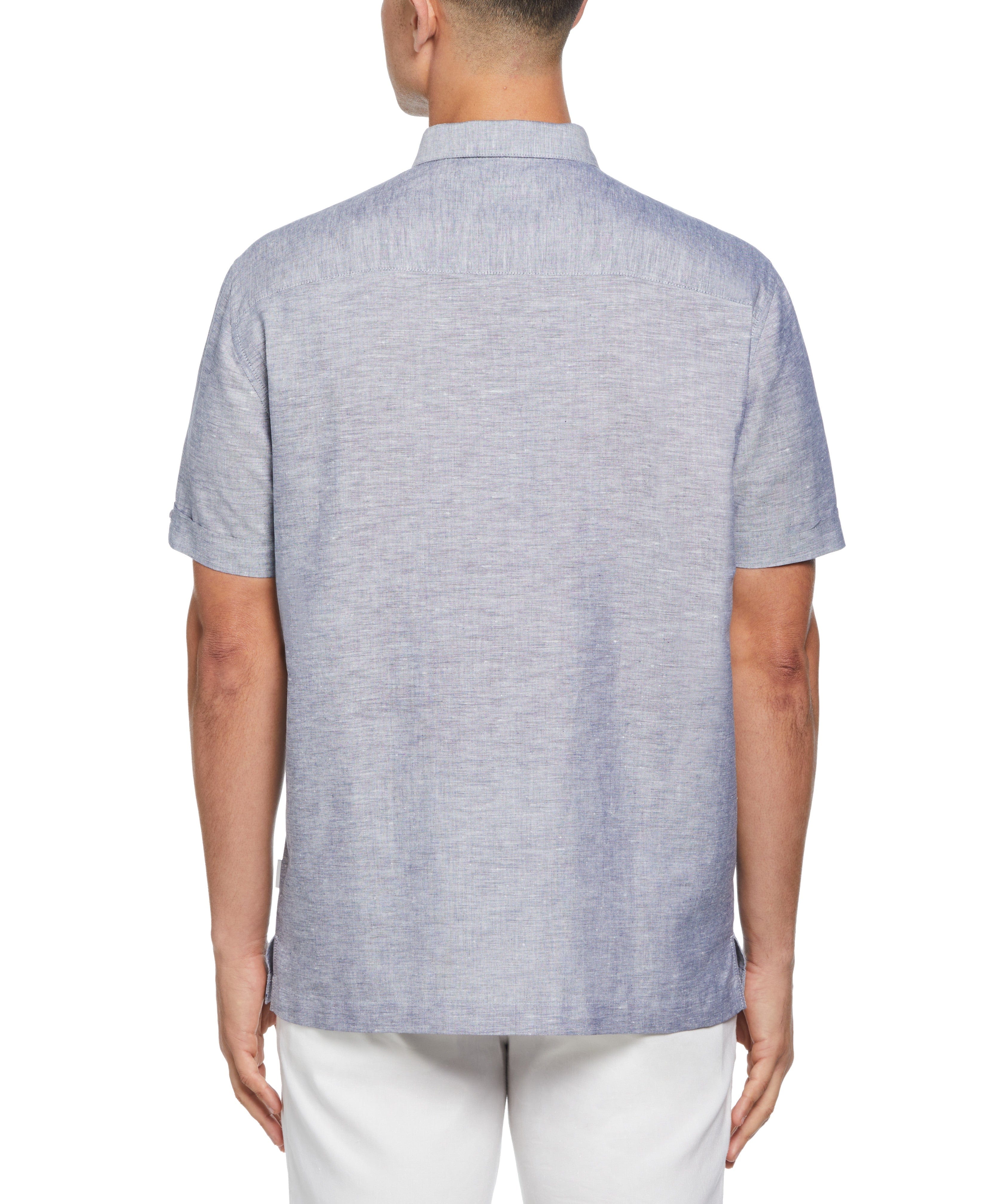 Big & Tall Linen Blend Yarn Dye Panel Shirt