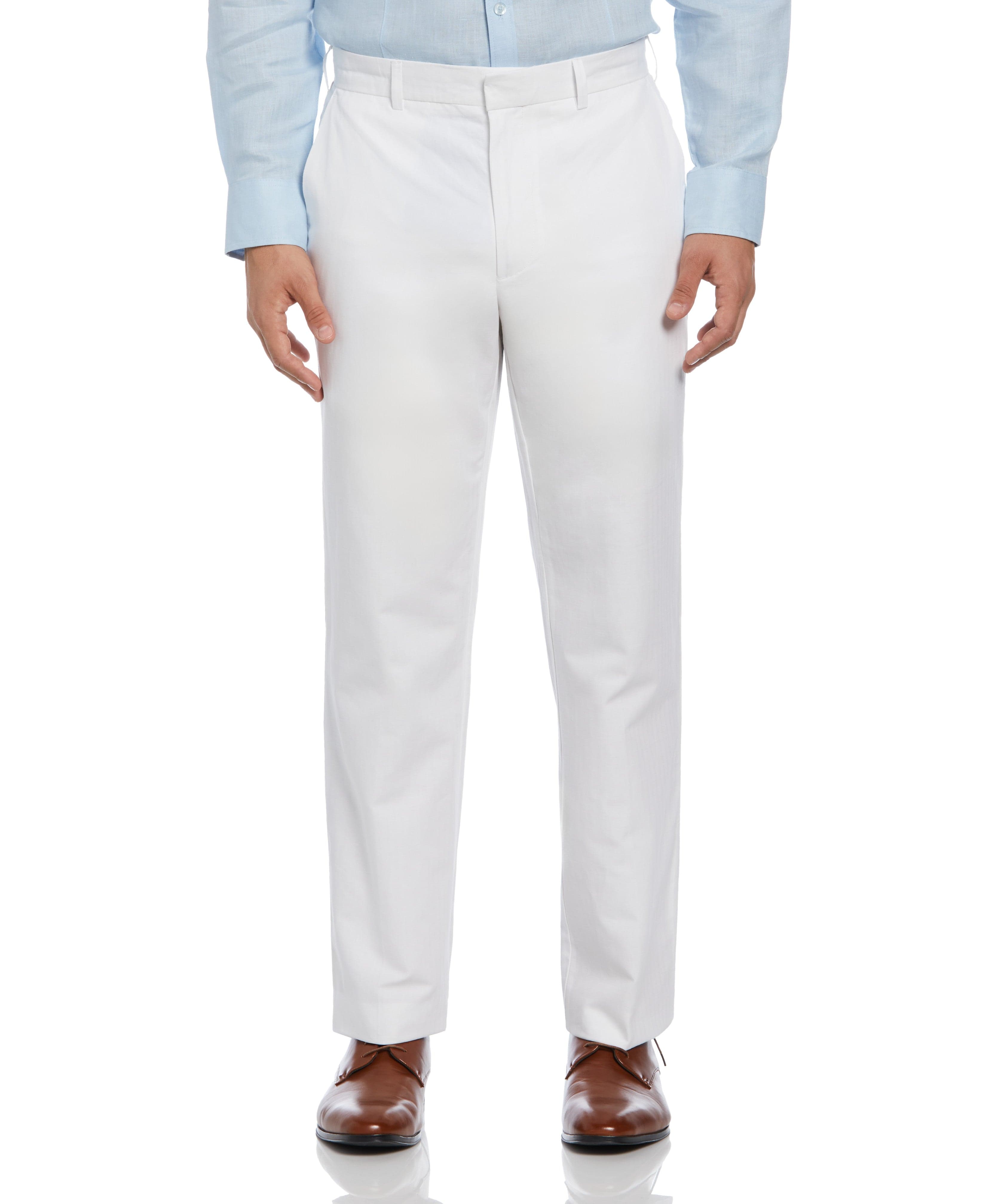 Cotton-Linen Flat Front Textured Pants