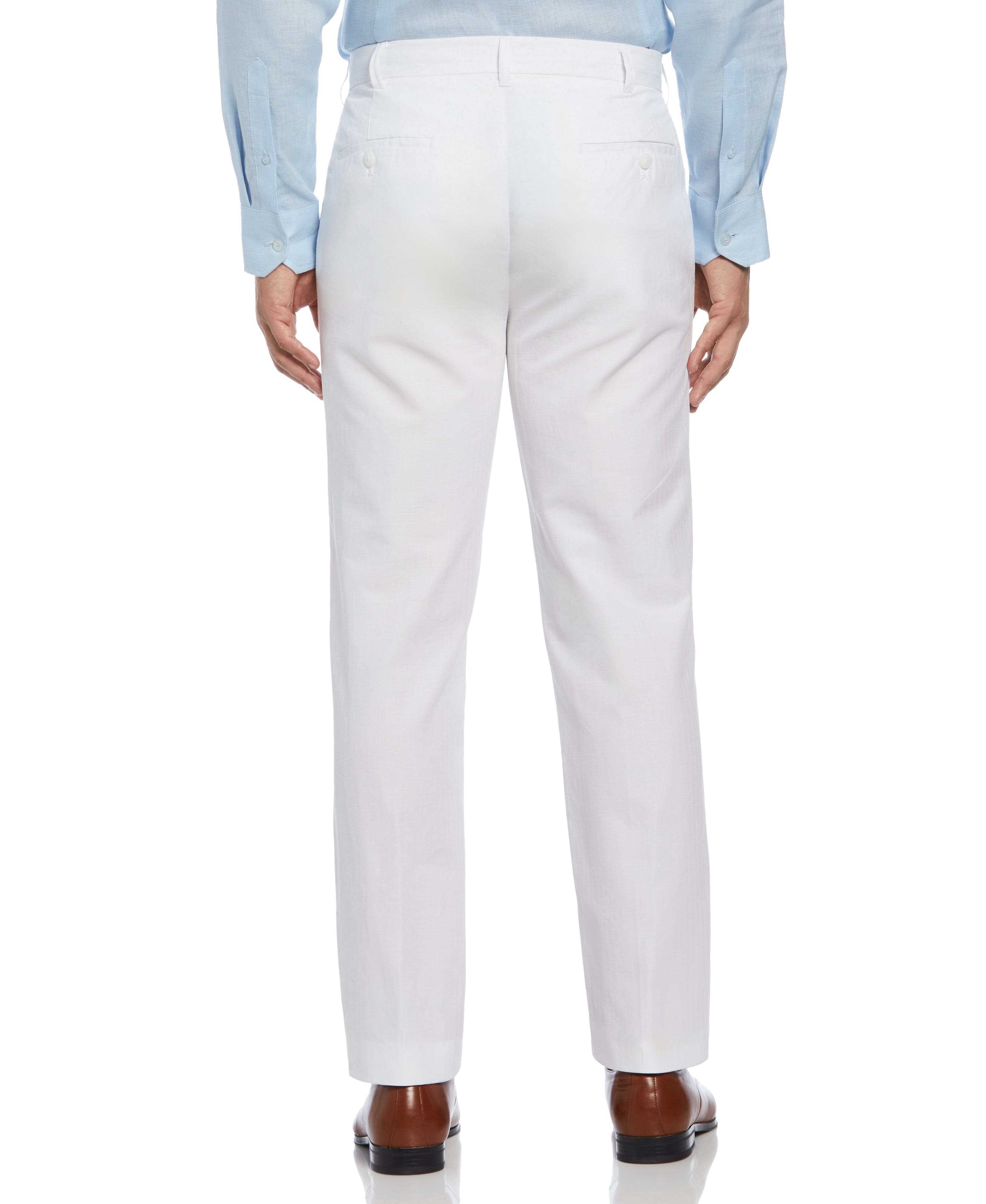 Cotton-Linen Flat Front Textured Pants