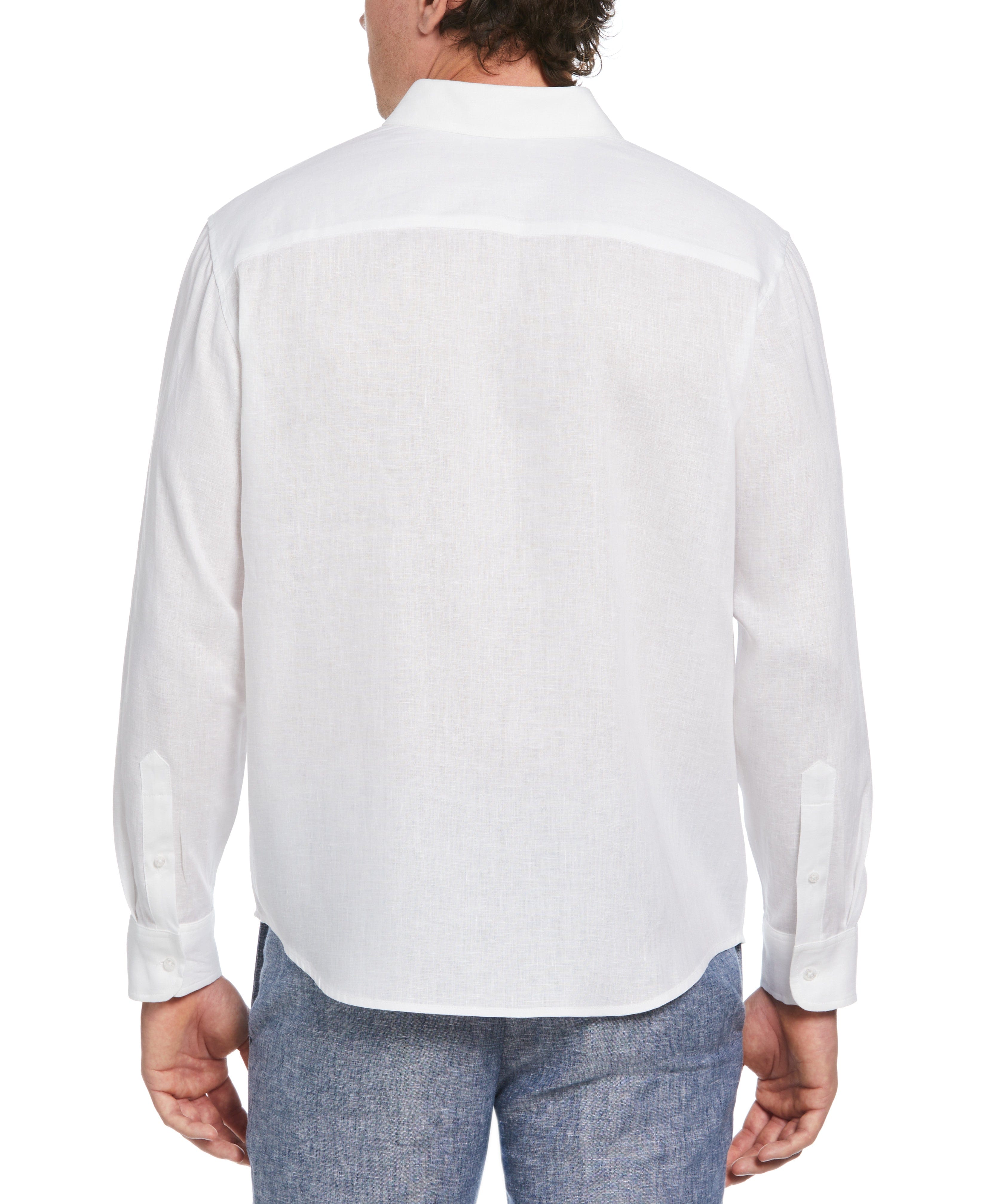 Cross Dye Linen Pintuck Embroidered Panel Shirt