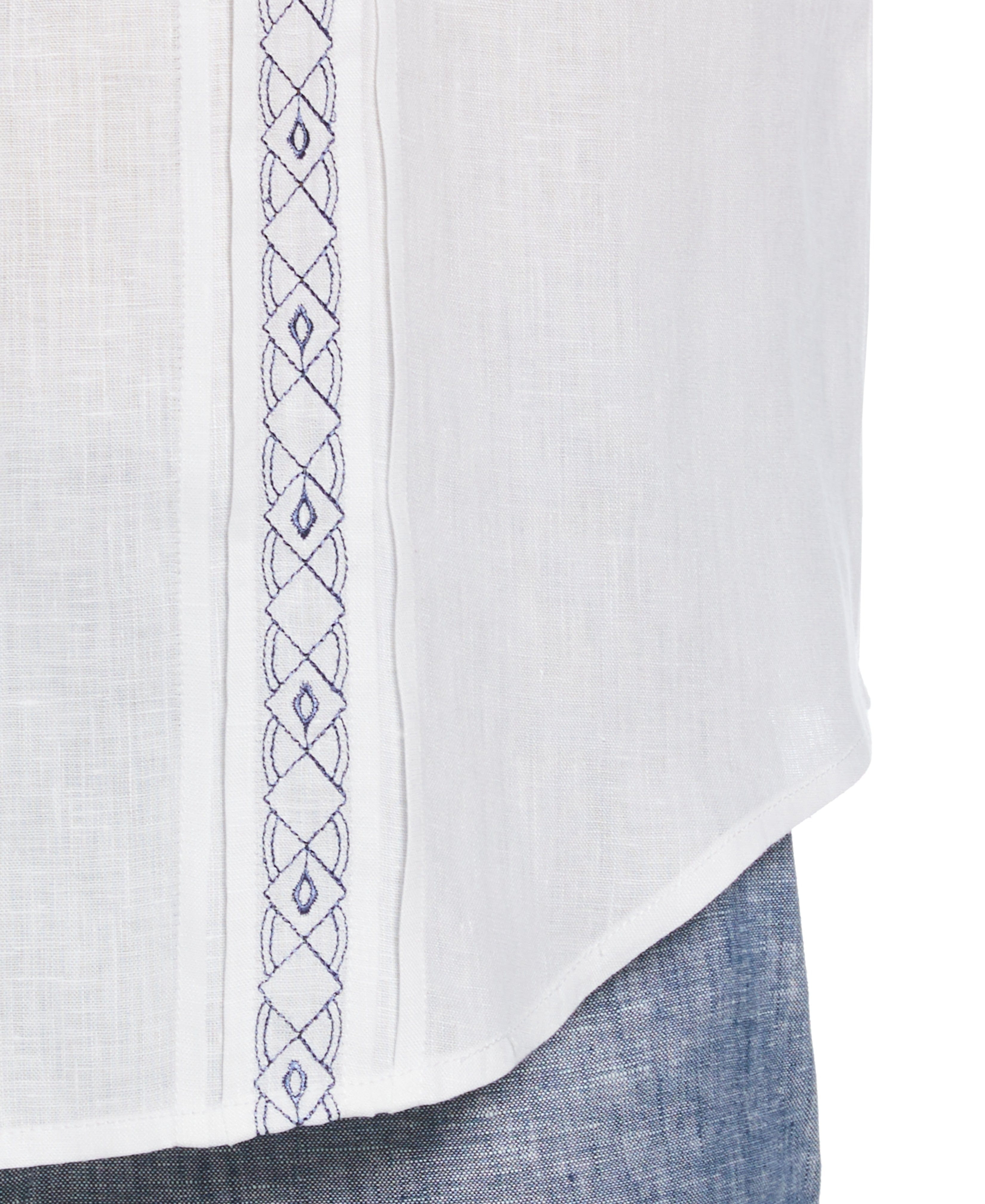 Cross Dye Linen Pintuck Embroidered Panel Shirt