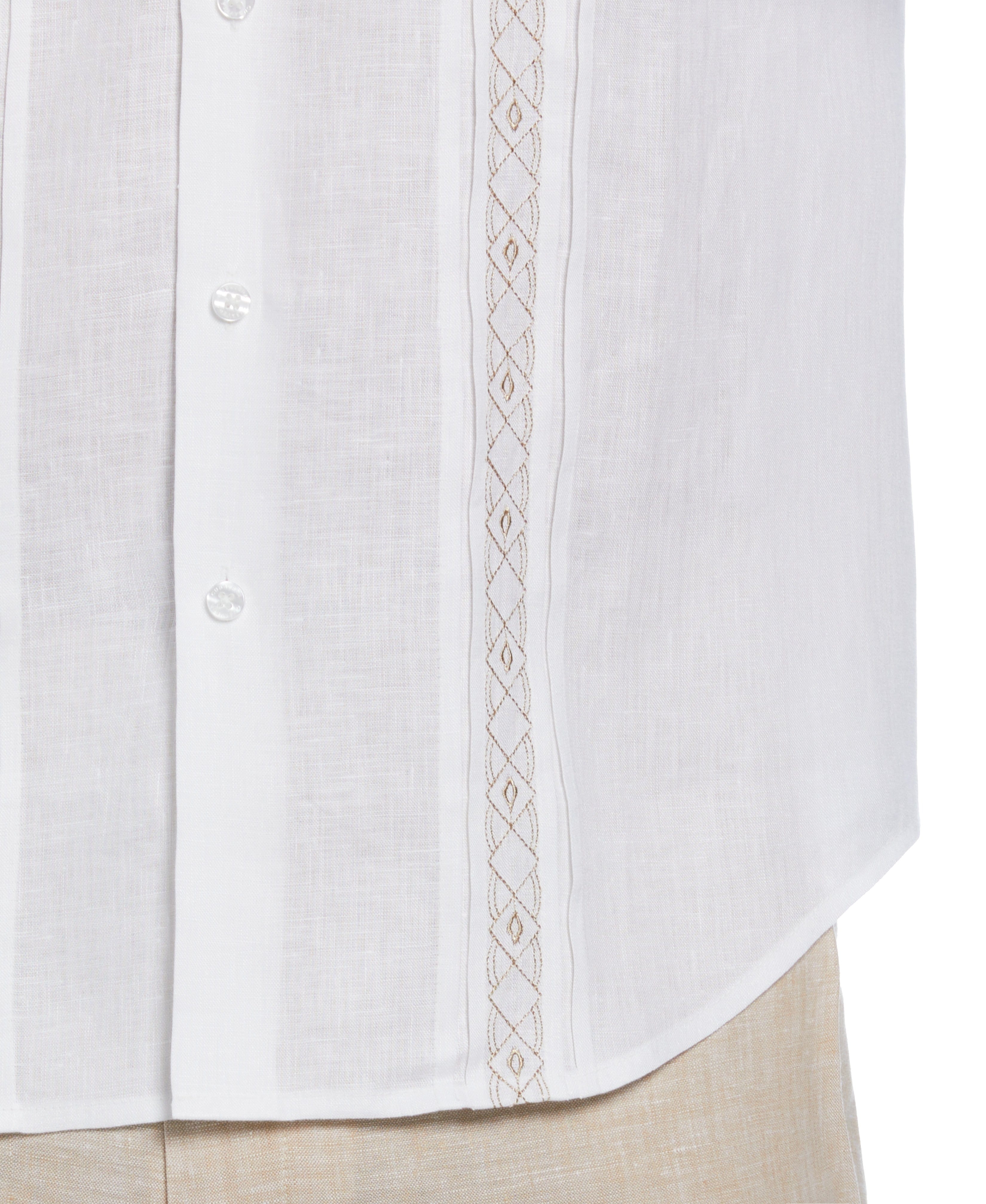 Cross Dye Linen Pintuck Embroidered Panel Shirt