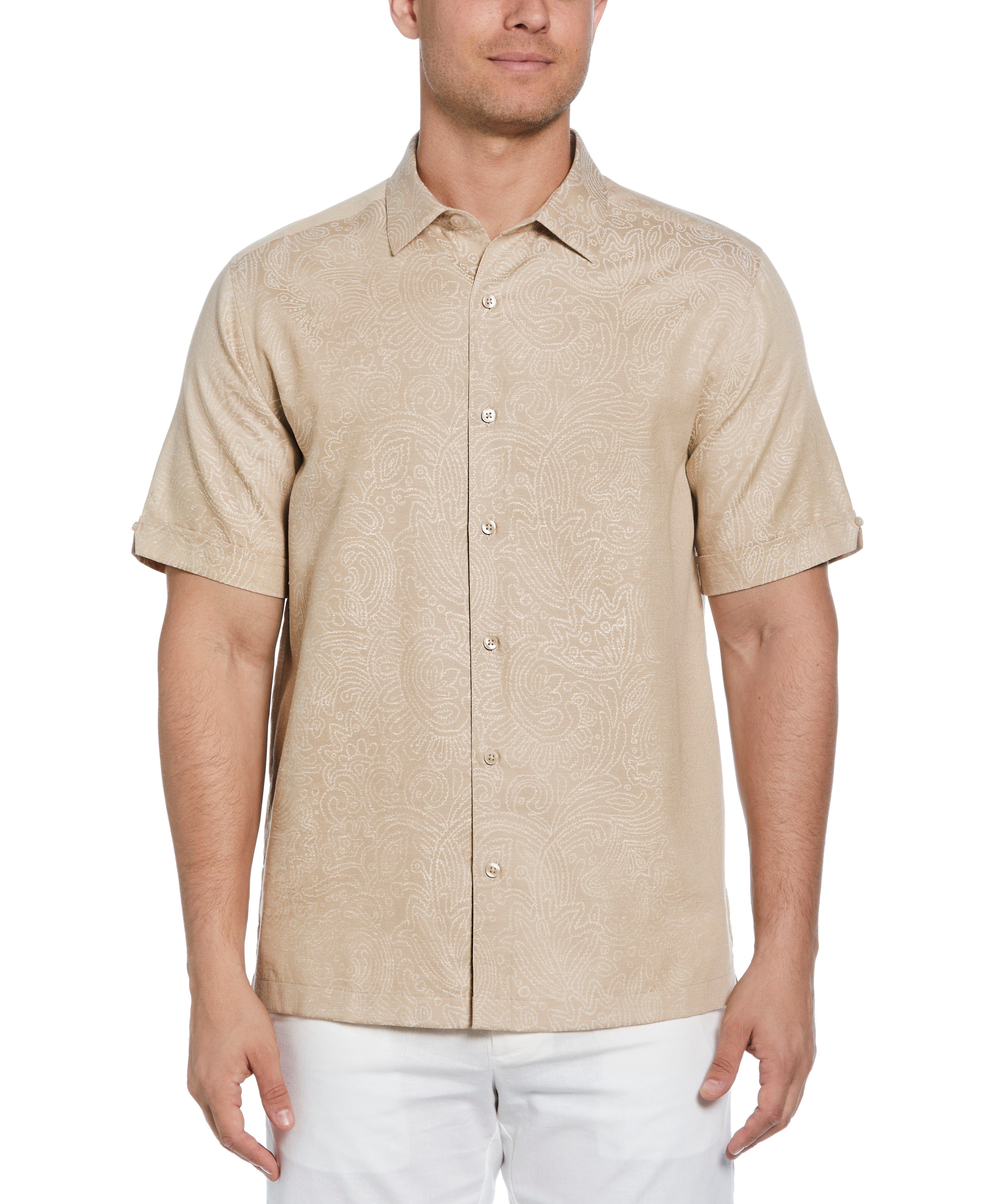 Jacquard Abstract Floral Paisley Print Shirt