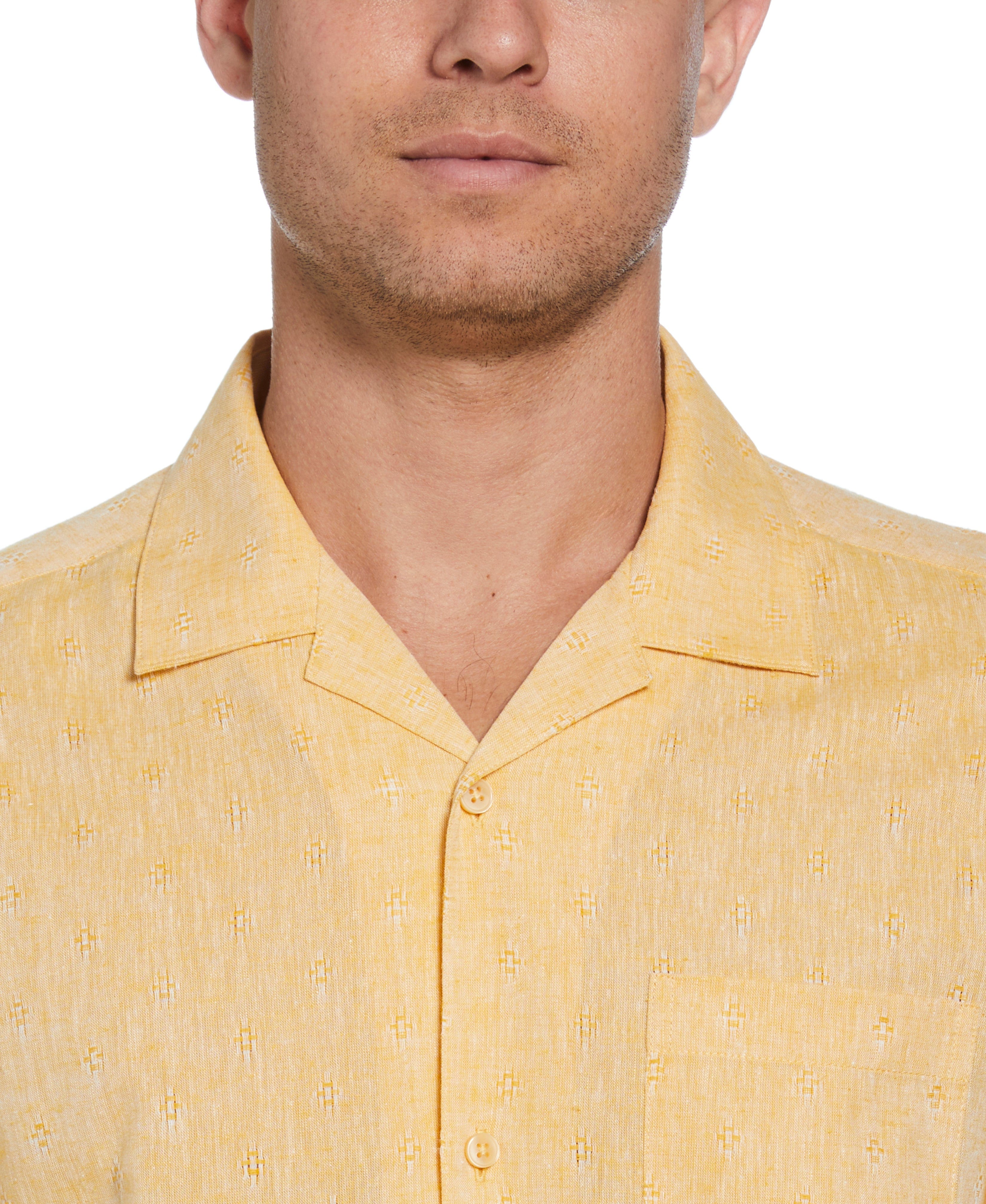 Linen Blend Diamond Dobby Print Shirt