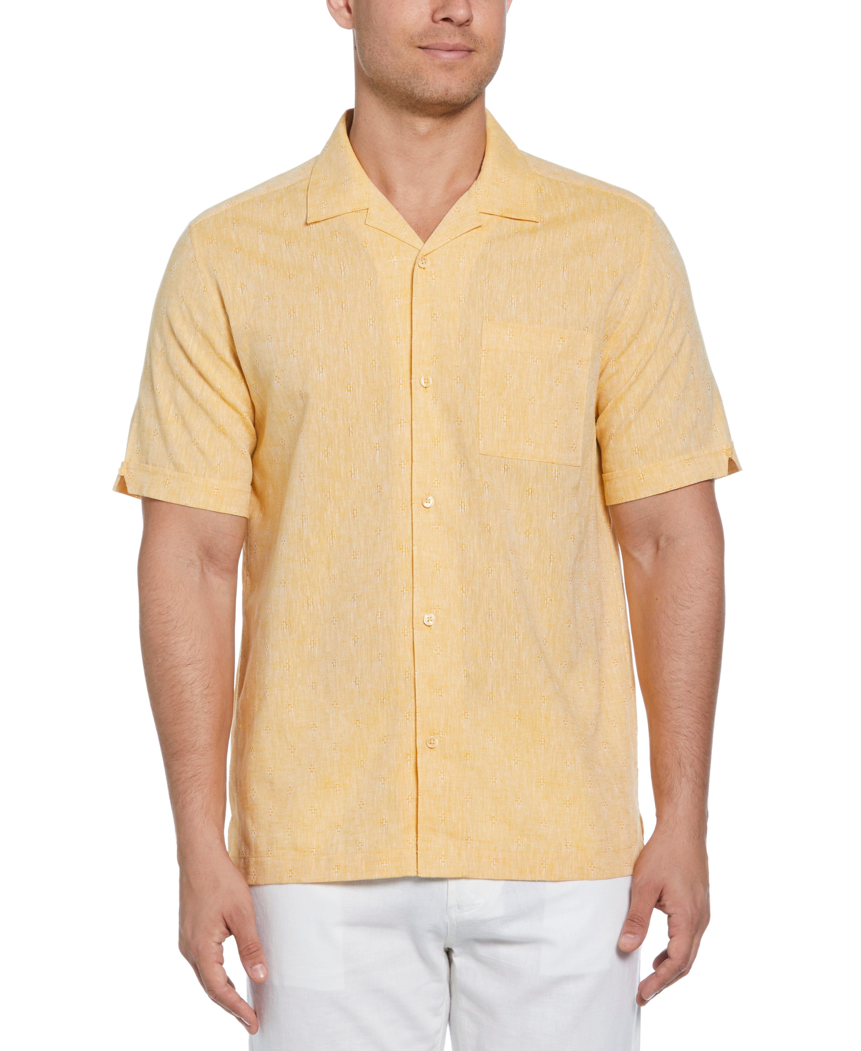 Linen Blend Diamond Dobby Print Shirt