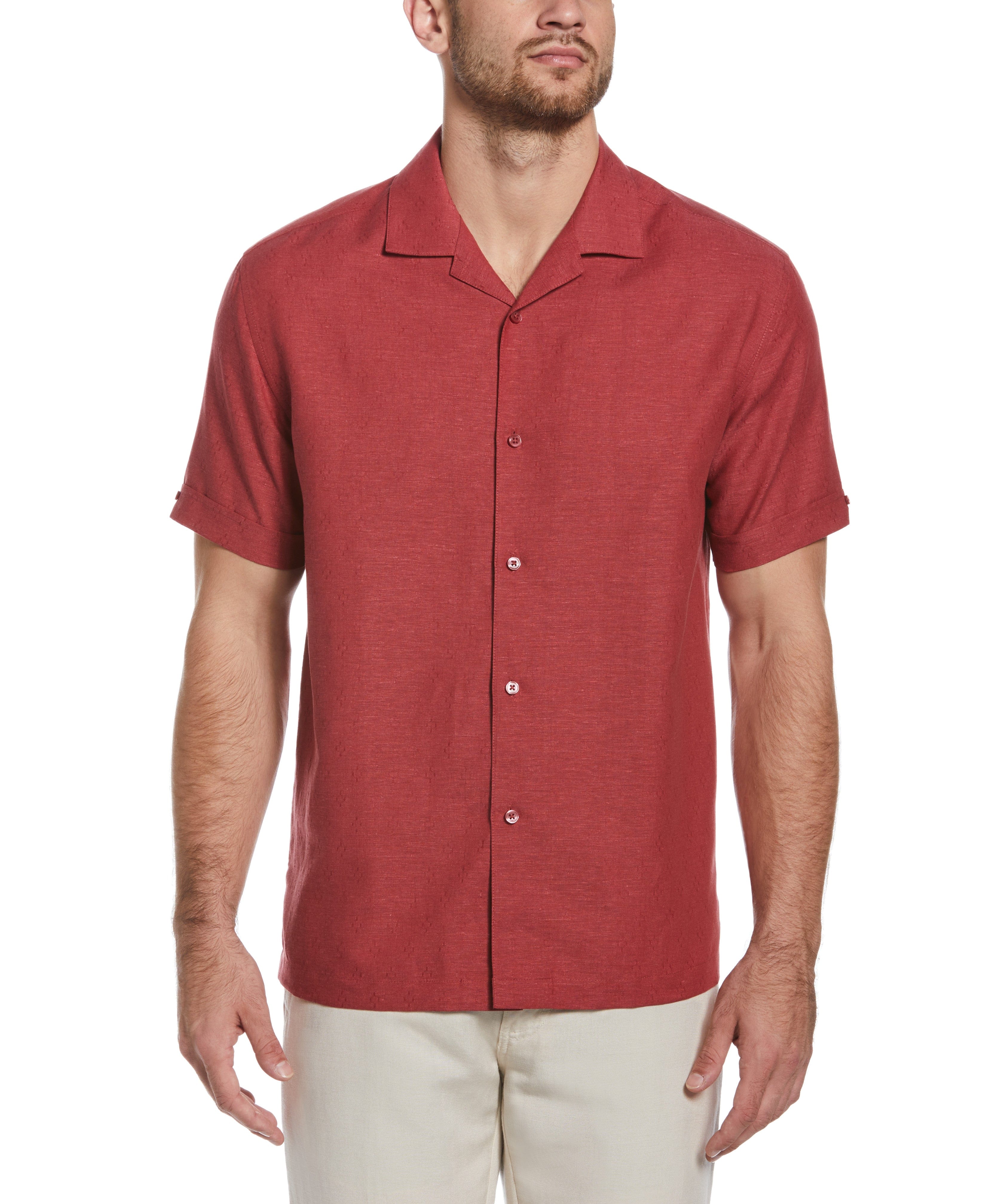 Linen Blend Dobby Camp Collar Shirt