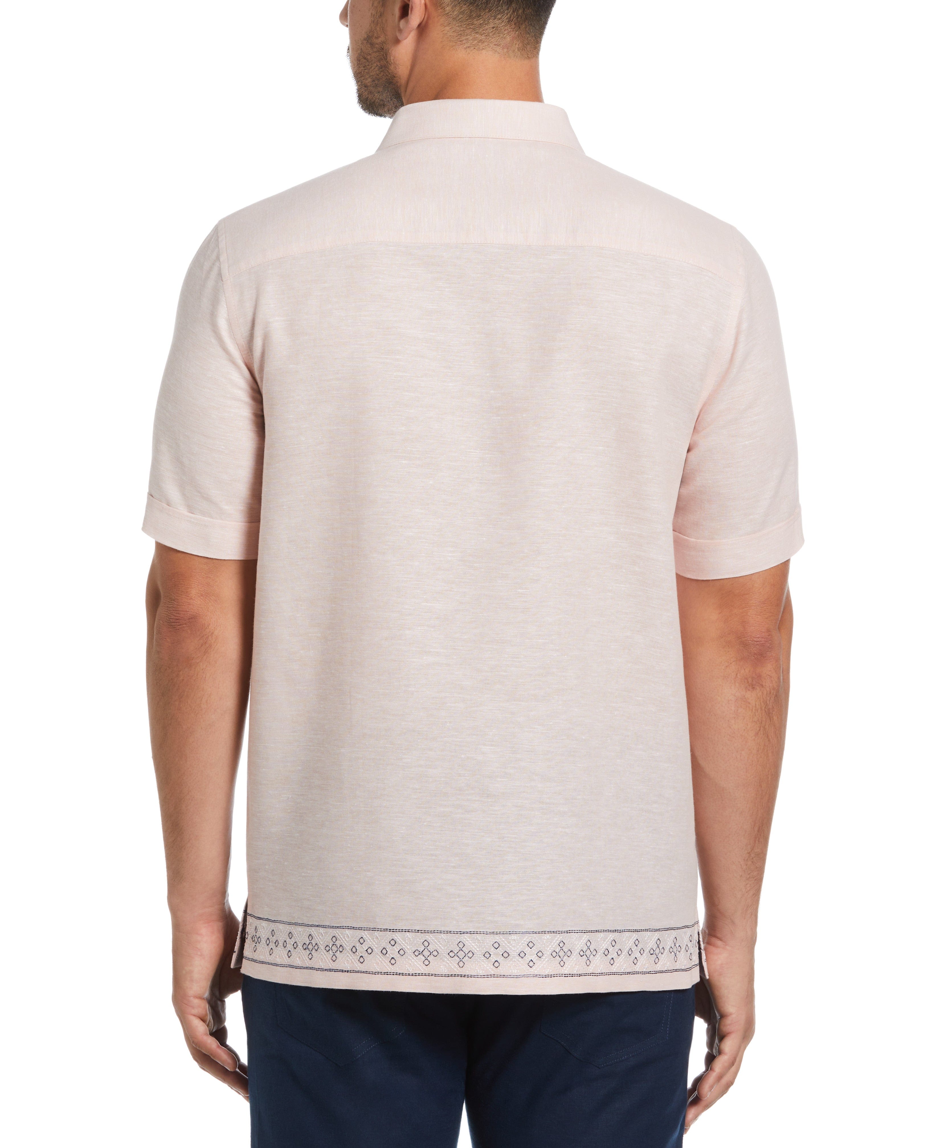 Linen Blend Embroidered Border Shirt