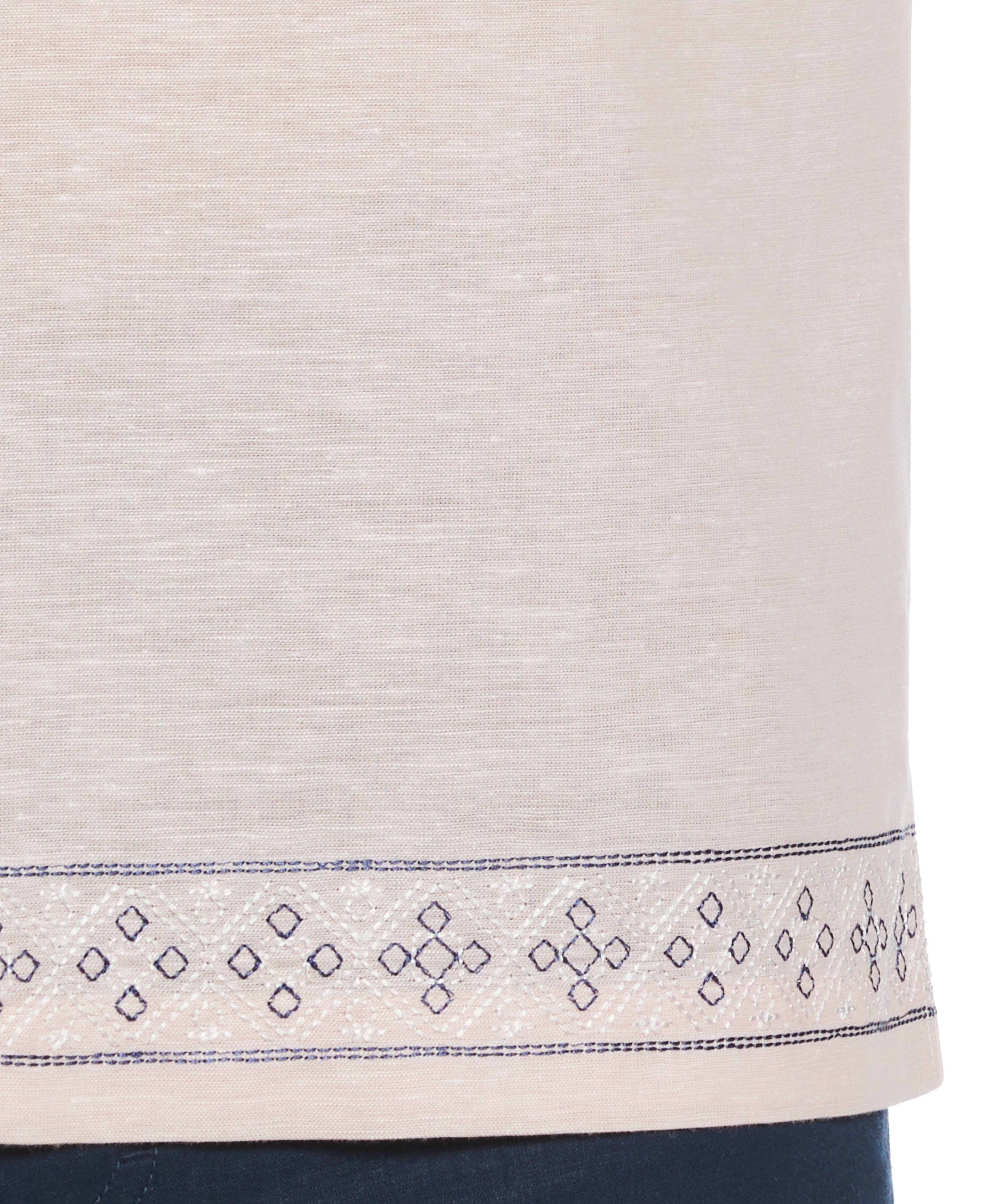 Linen Blend Embroidered Border Shirt