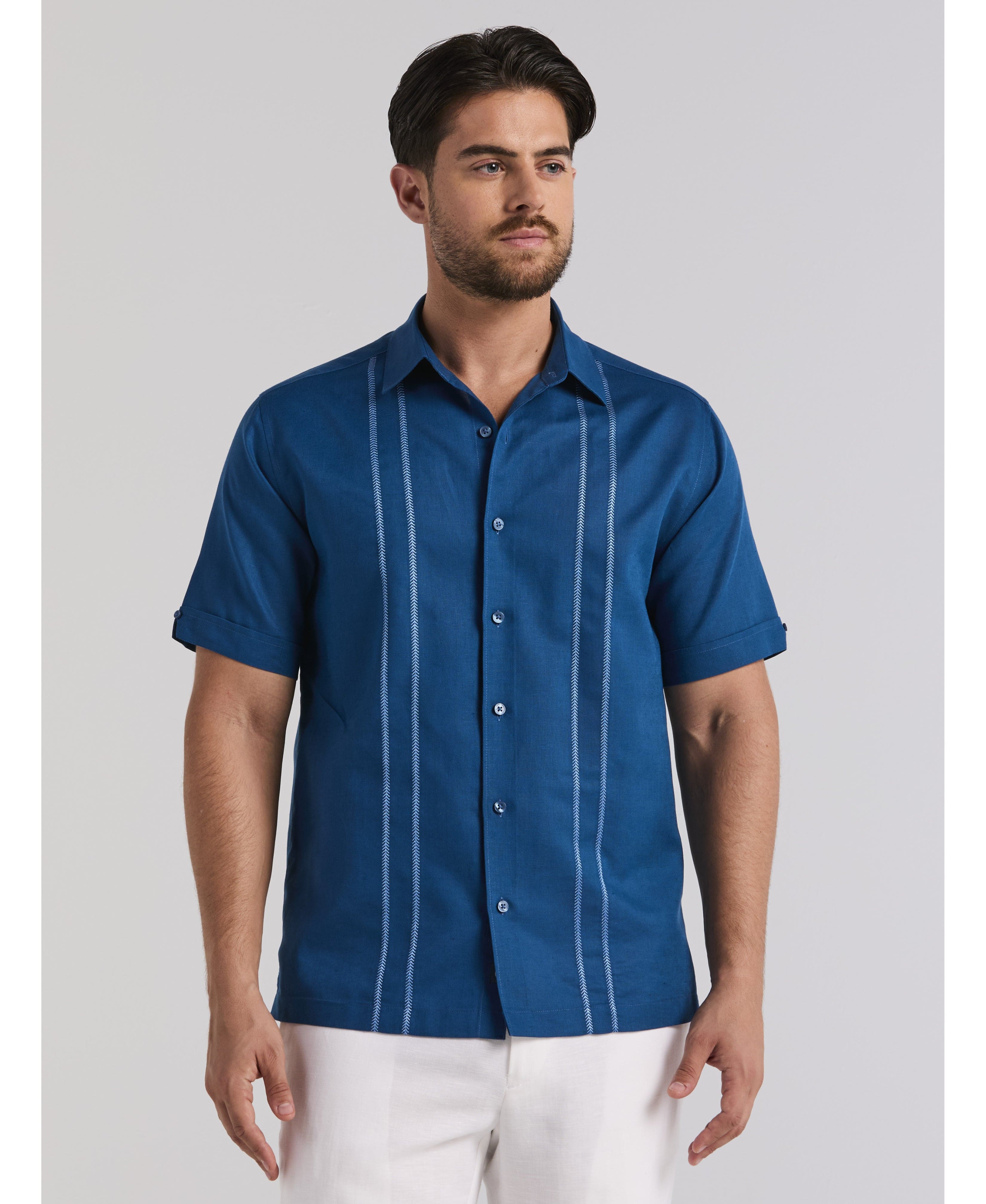 Linen Blend Embroidered Panel Shirt