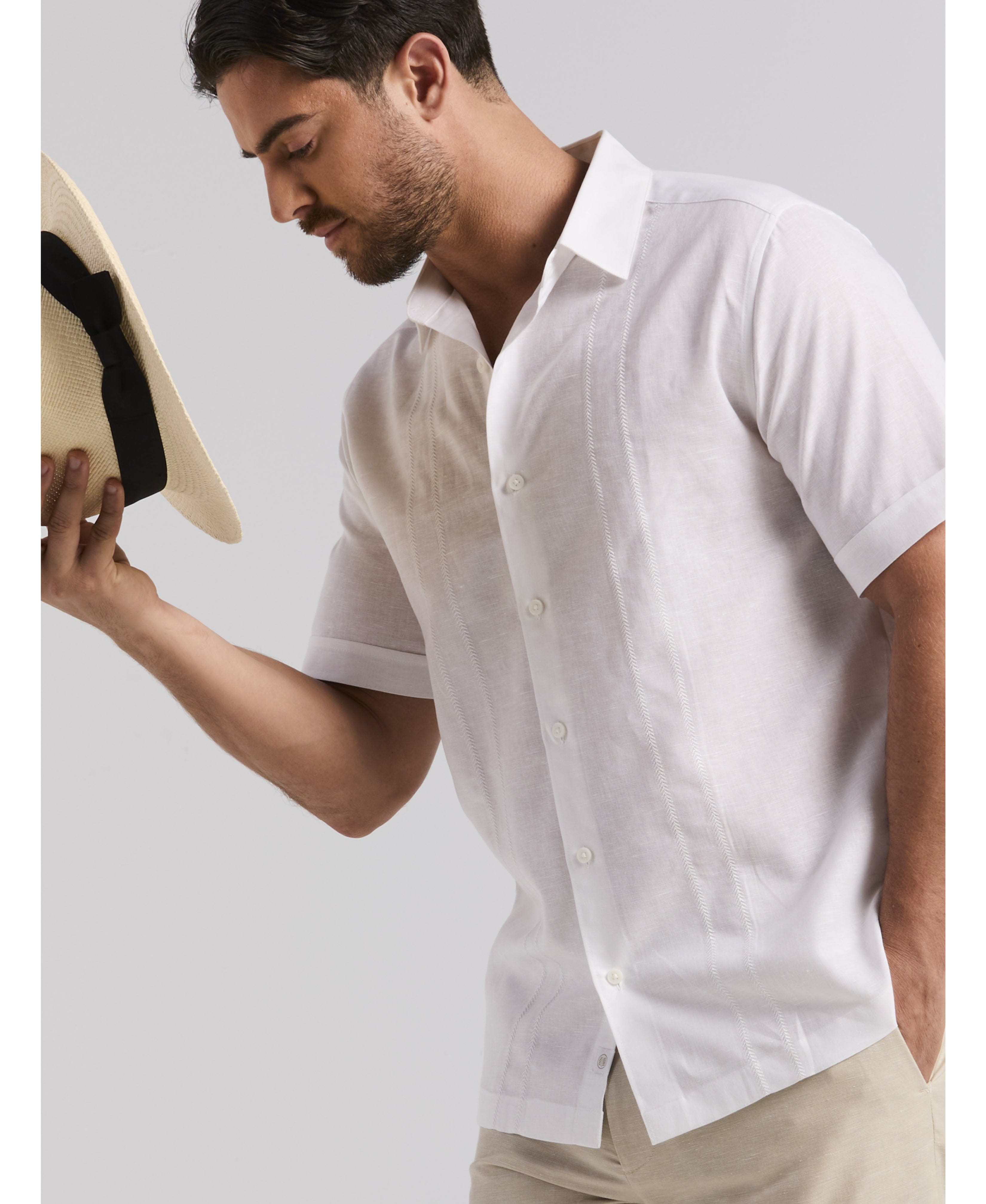 Linen Blend Embroidered Panel Shirt