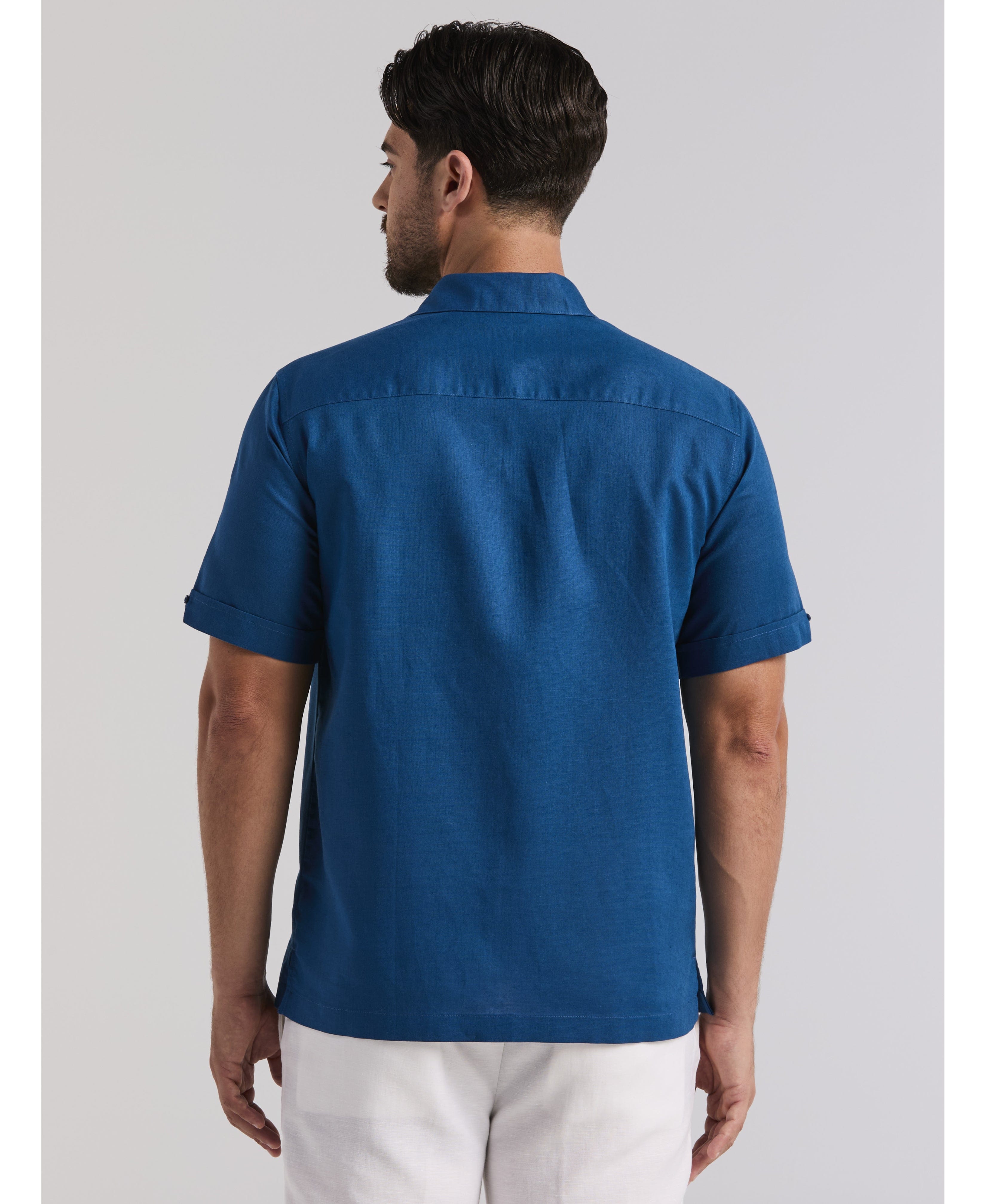 Linen Blend Embroidered Panel Shirt