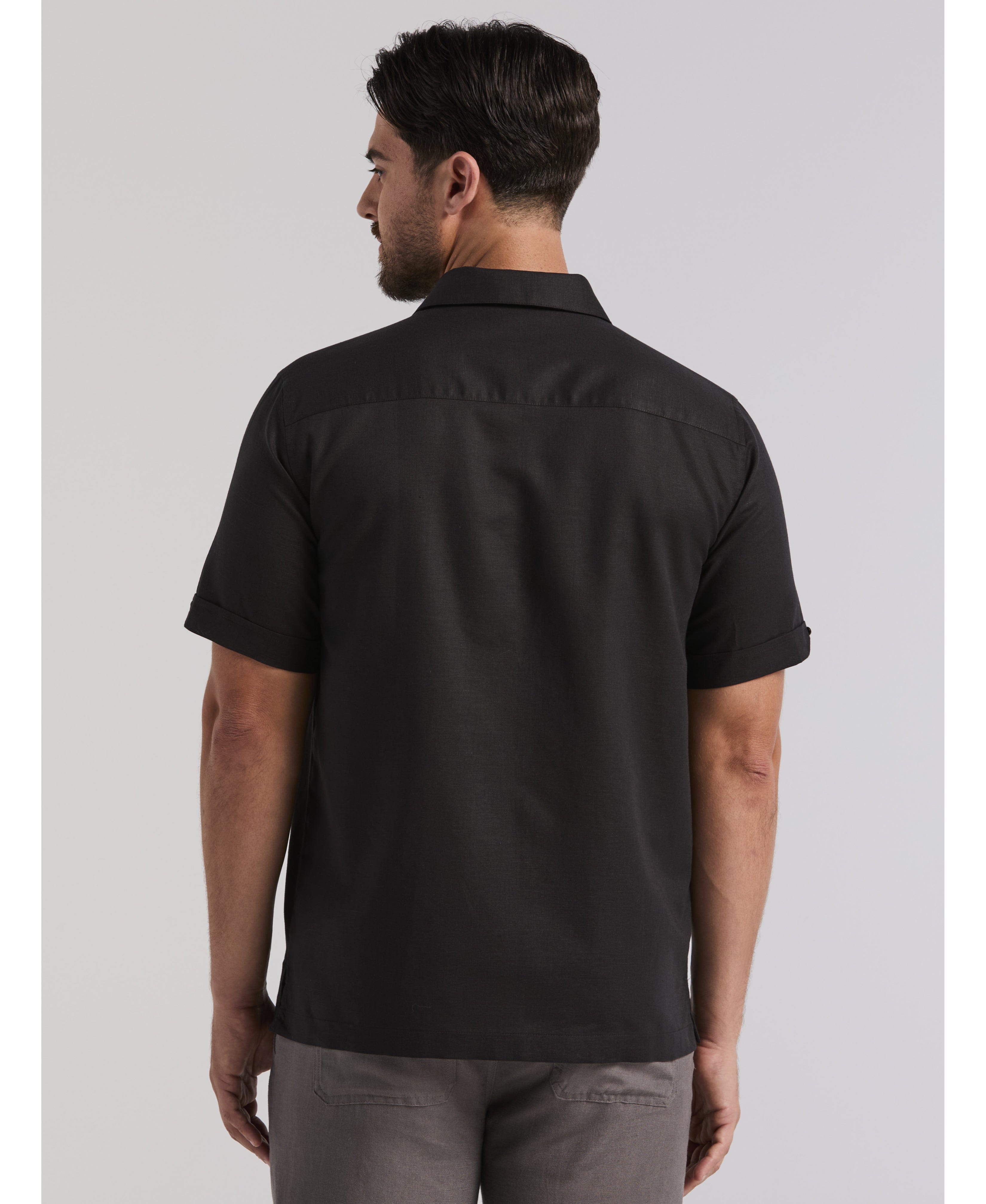 Linen Blend Embroidered Panel Shirt