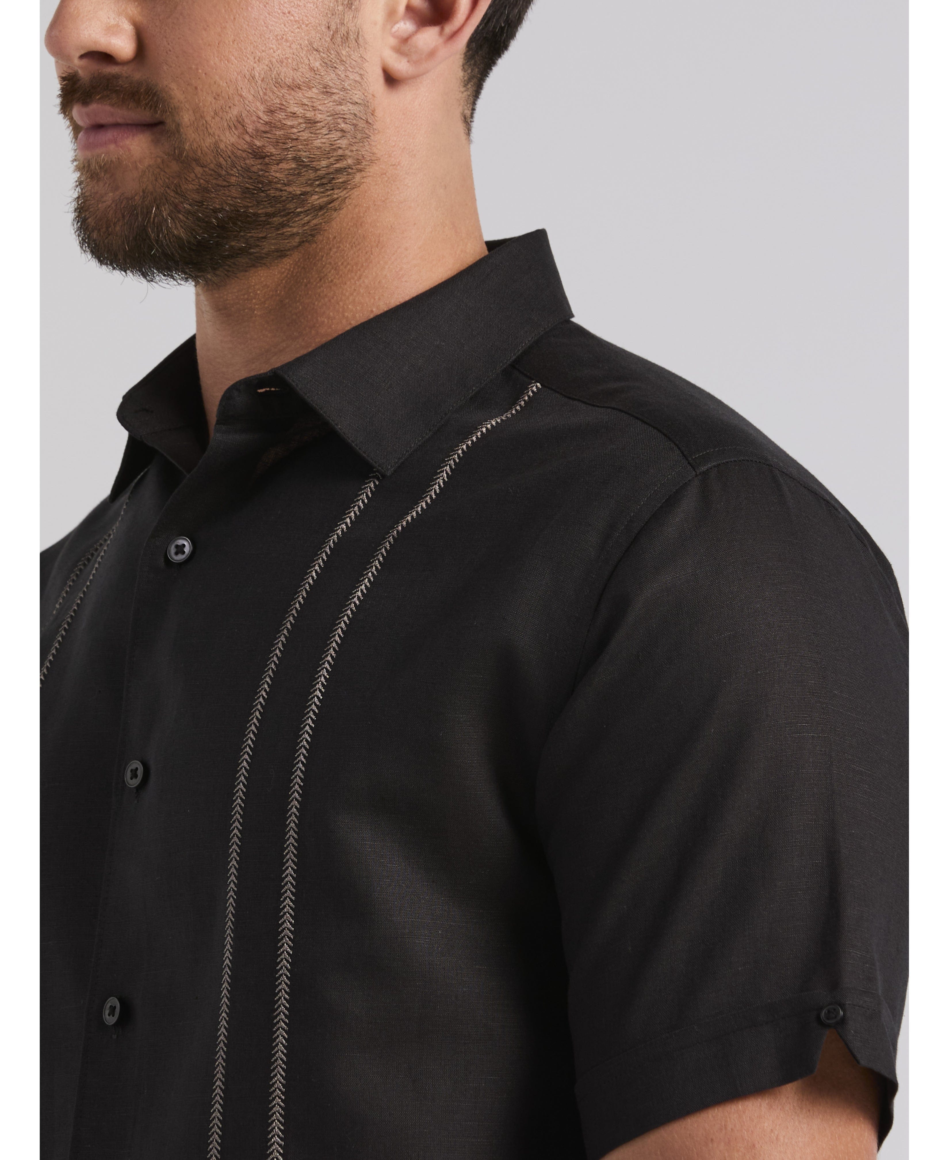 Linen Blend Embroidered Panel Shirt