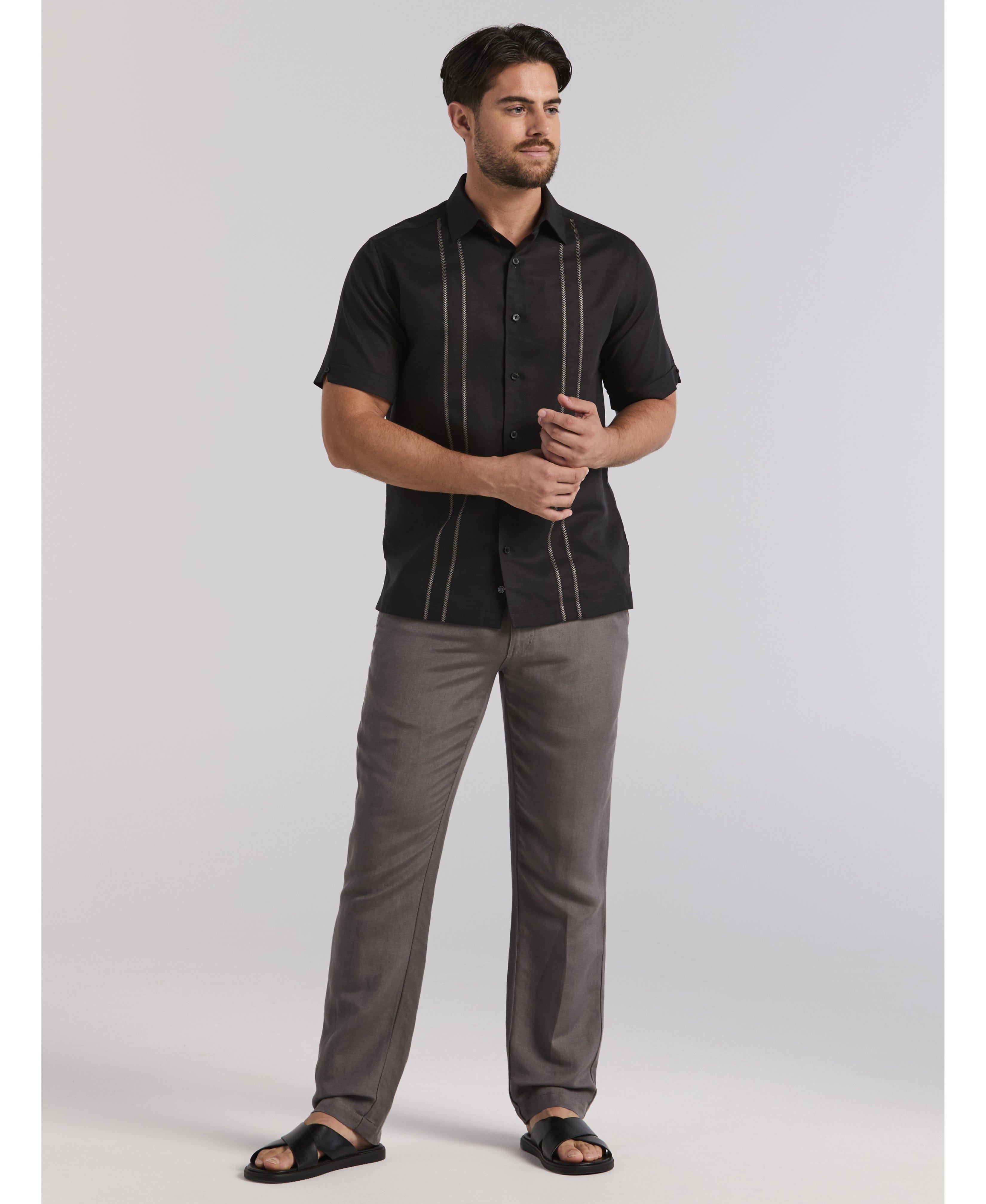 Linen Blend Embroidered Panel Shirt