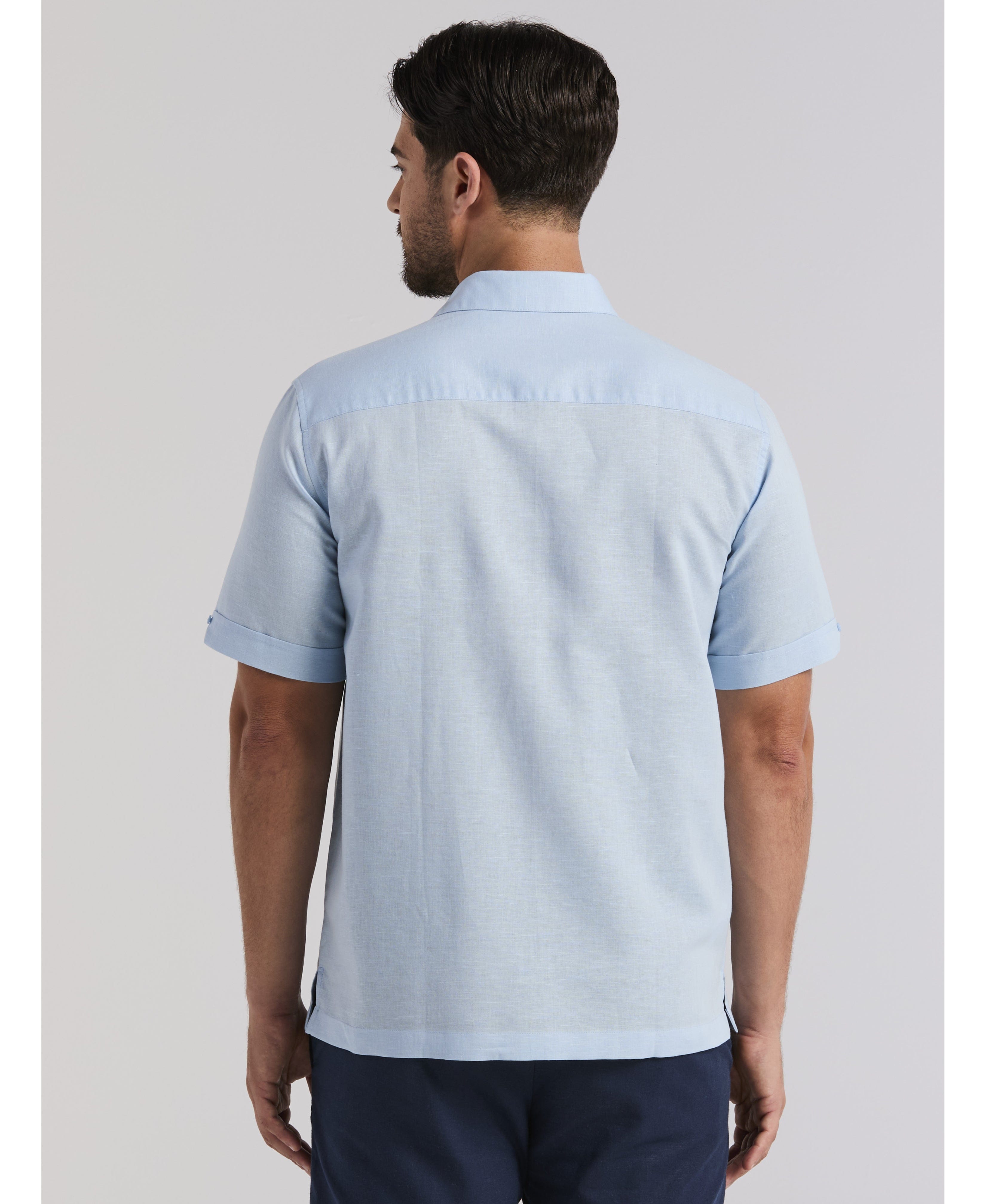 Linen Blend Embroidered Panel Shirt
