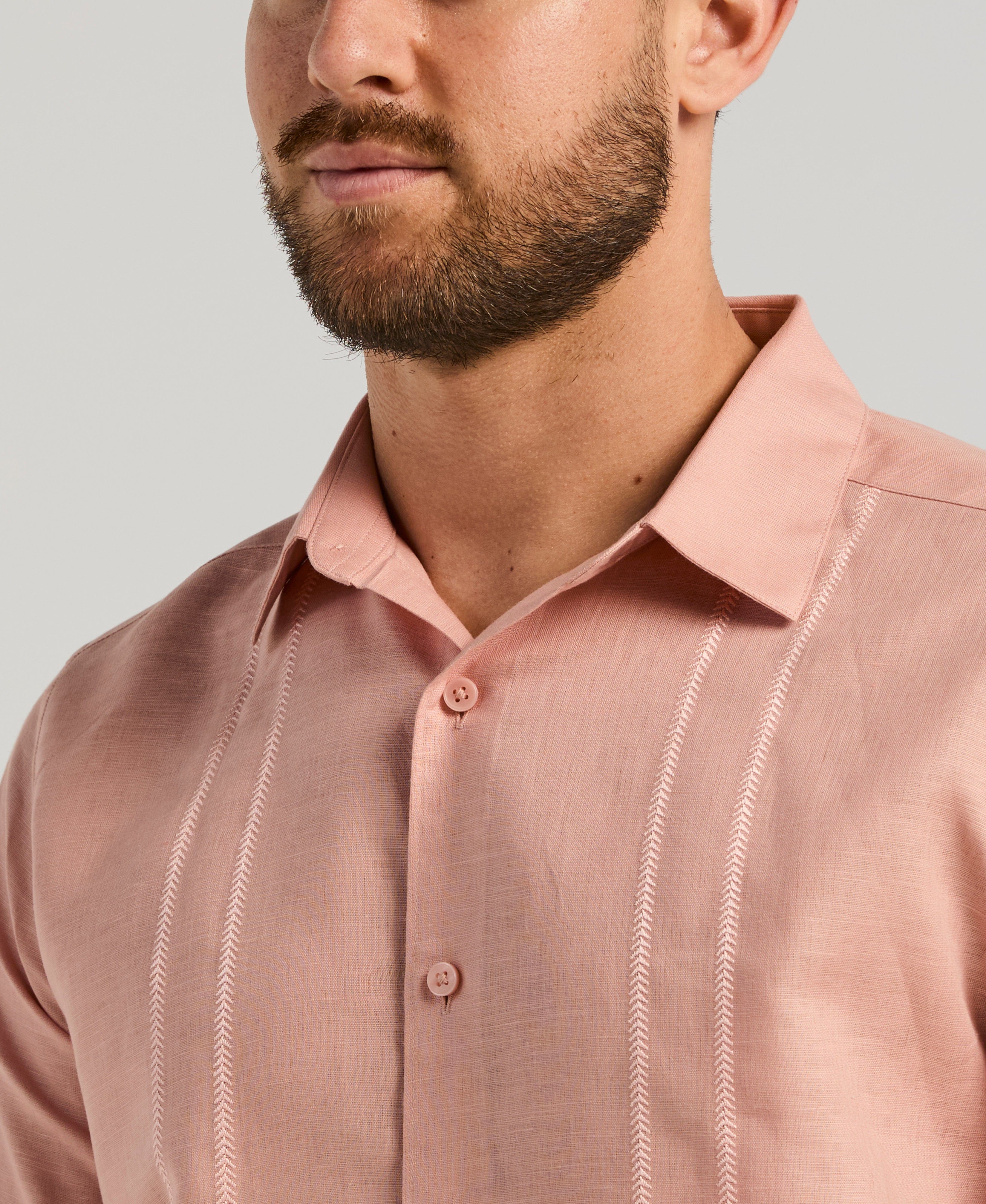 Linen Blend Embroidered Panel Shirt