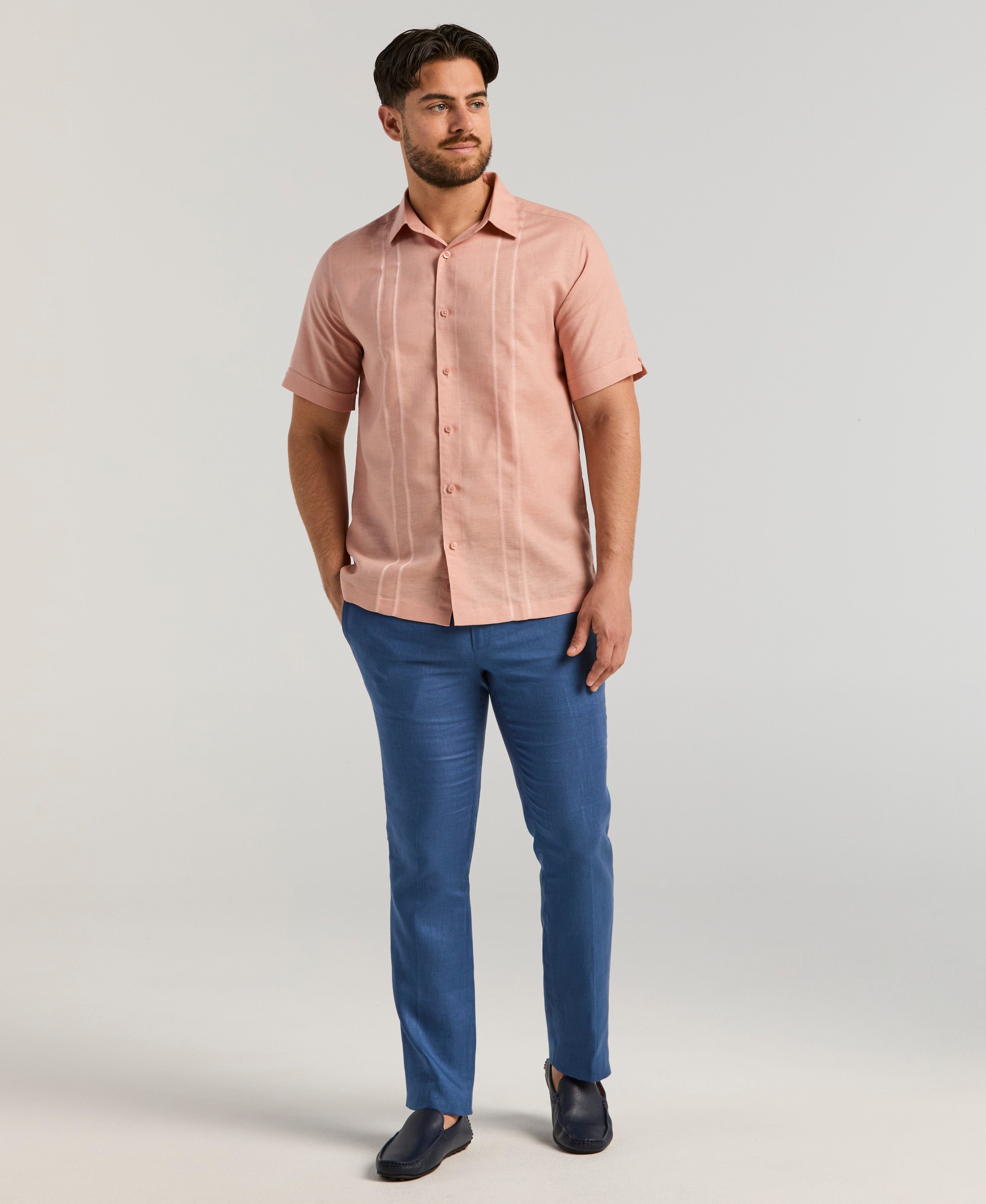 Linen Blend Embroidered Panel Shirt