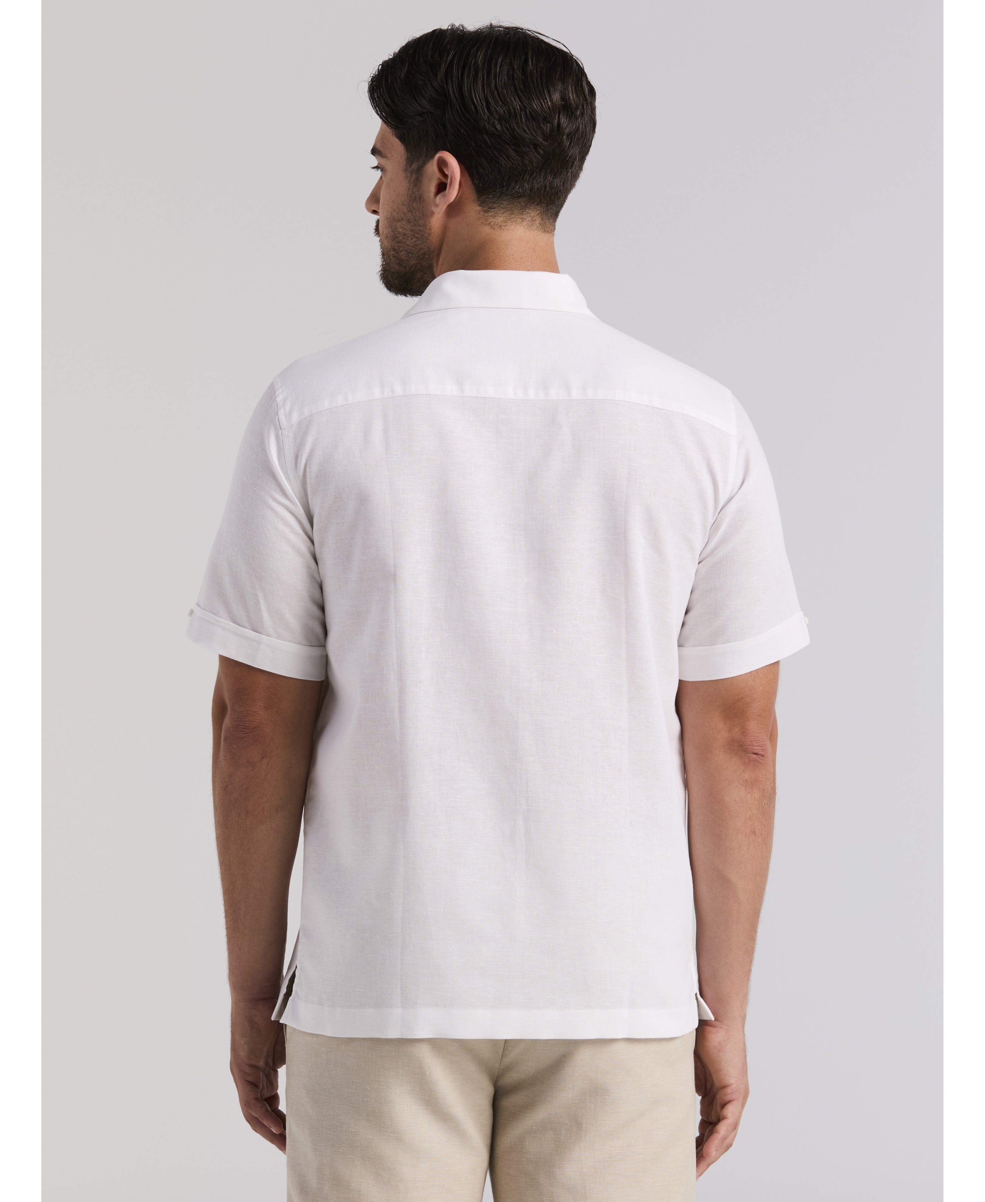 Linen Blend Embroidered Panel Shirt