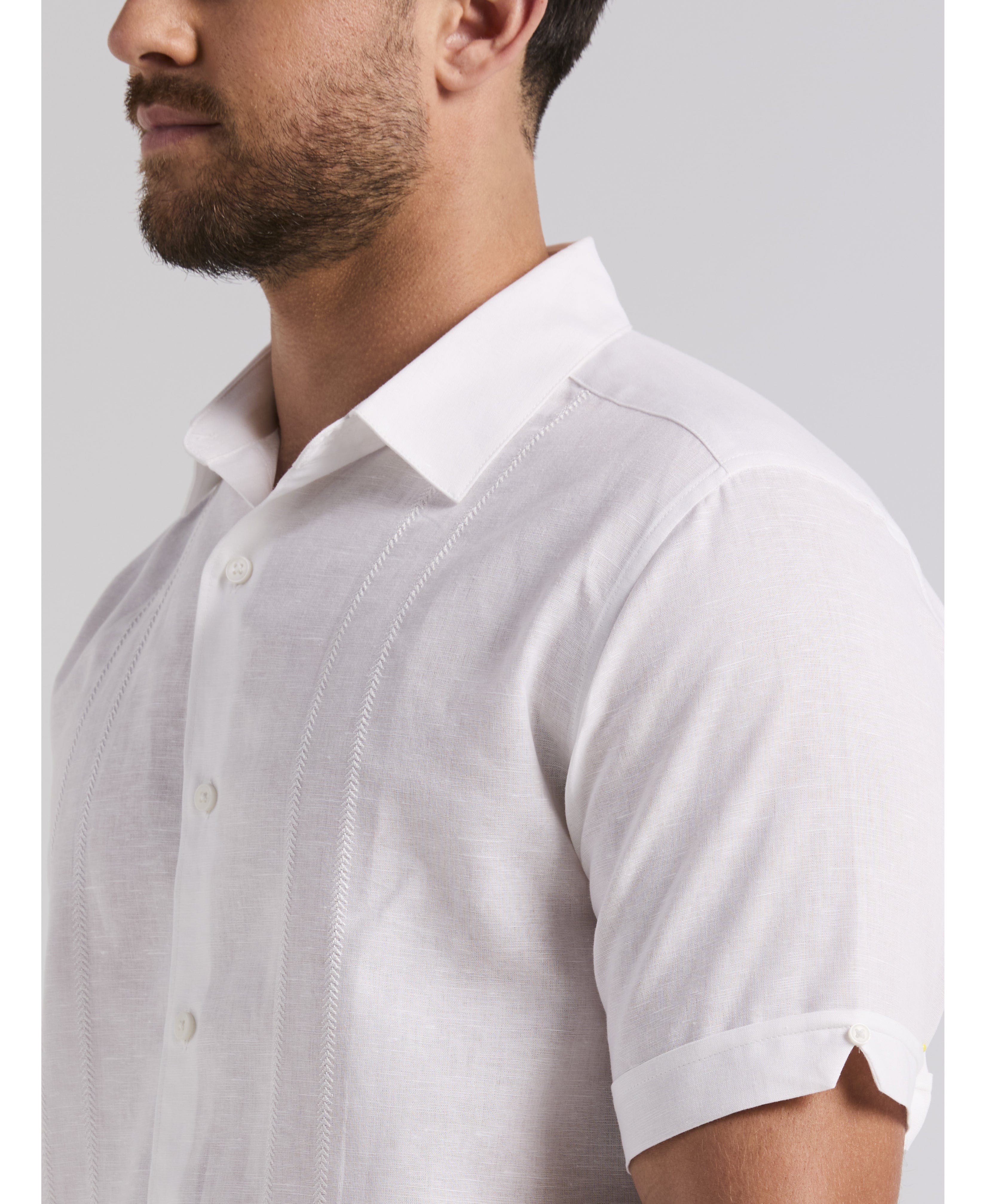 Linen Blend Embroidered Panel Shirt