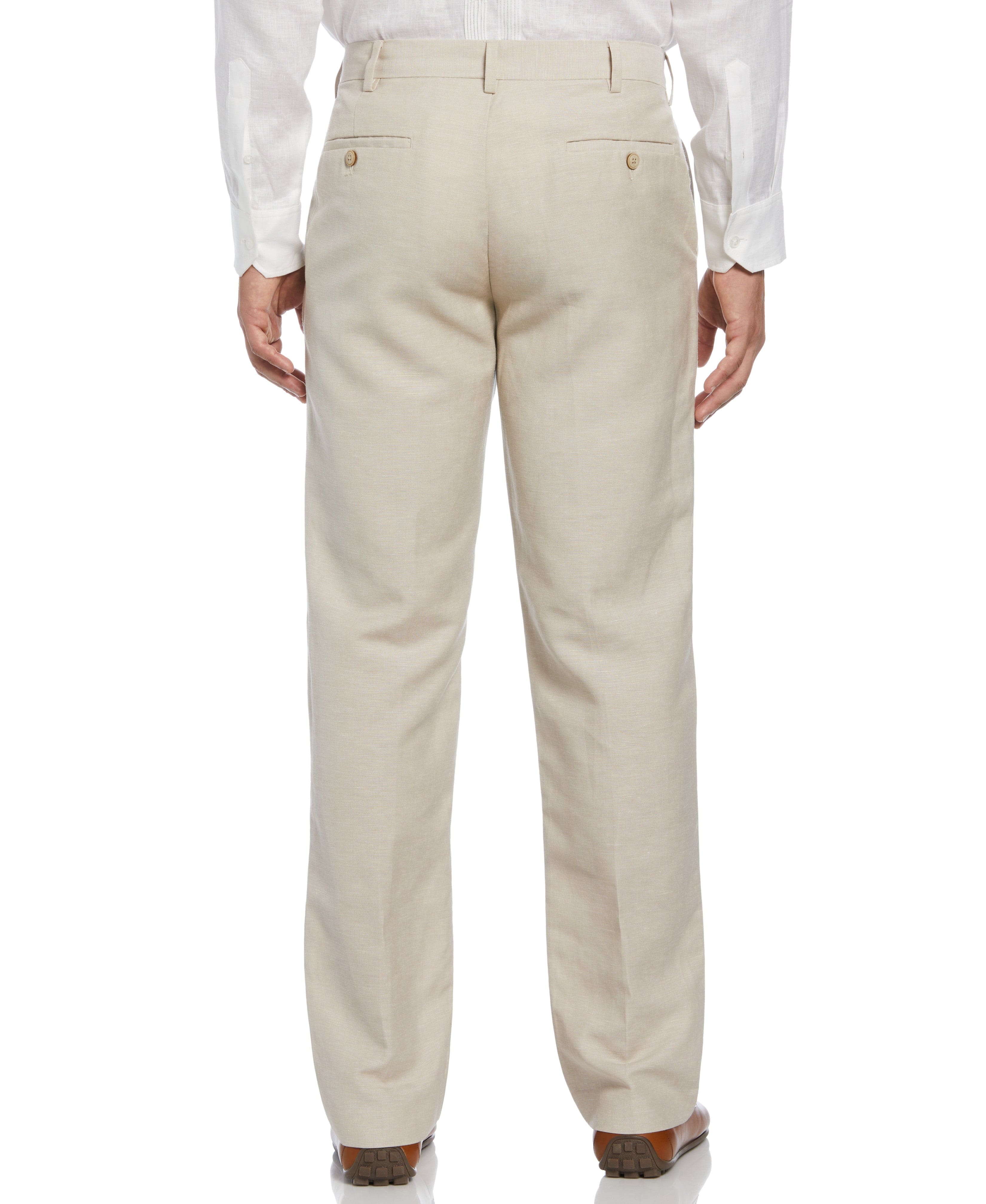 Linen Blend Flat Front Dress Pant