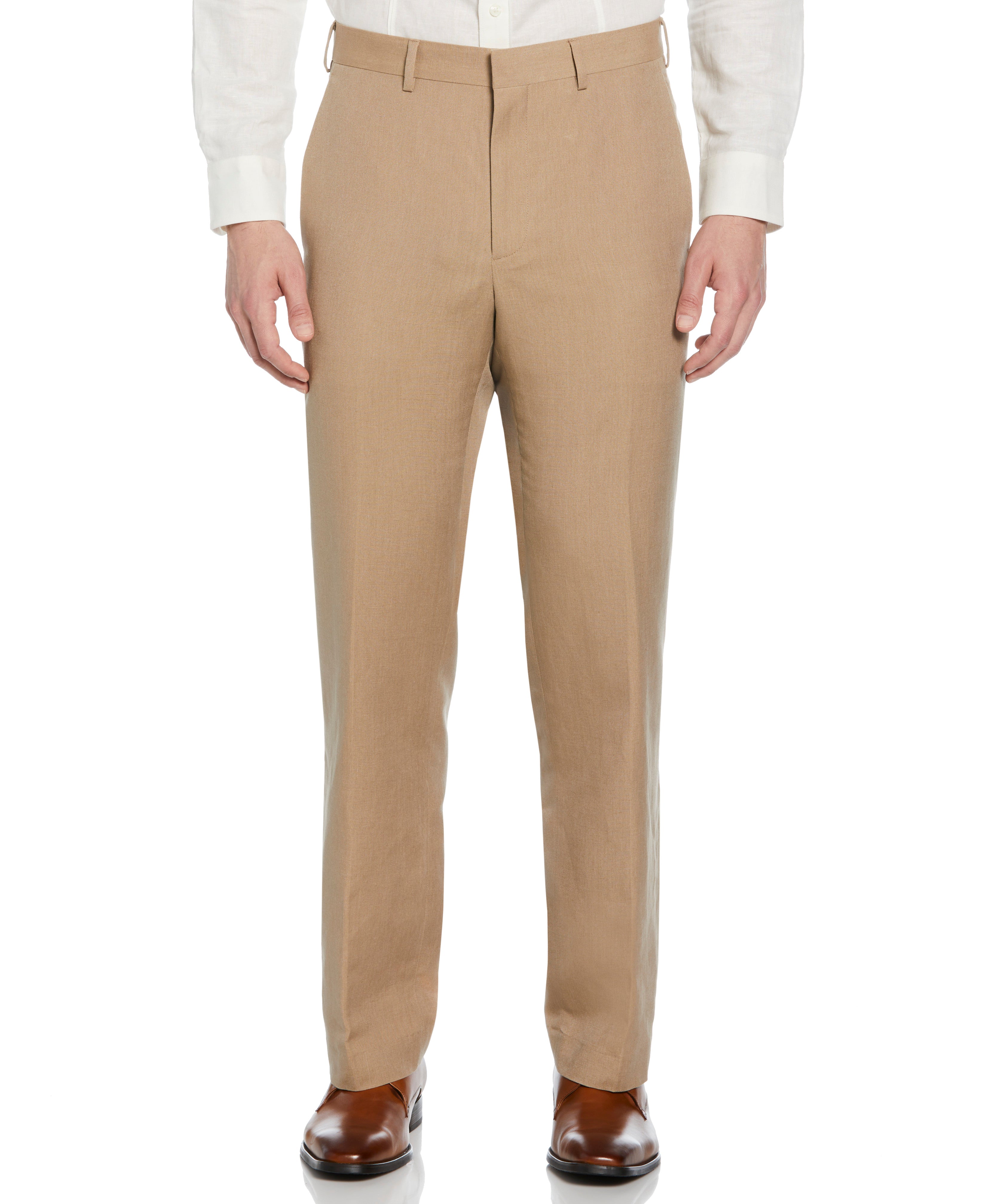 Linen Blend Flat Front Dress Pant