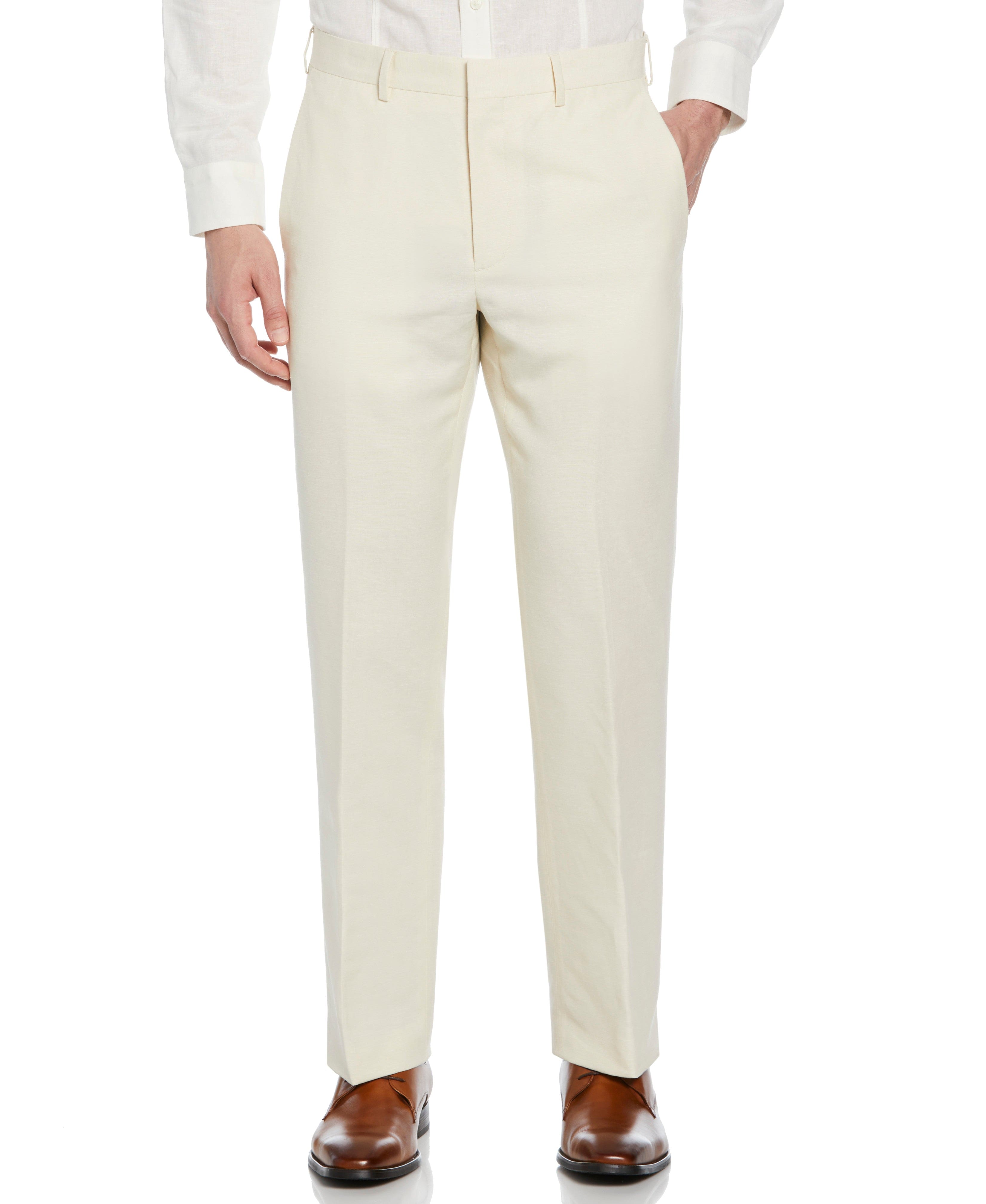 Linen Blend Flat Front Dress Pant